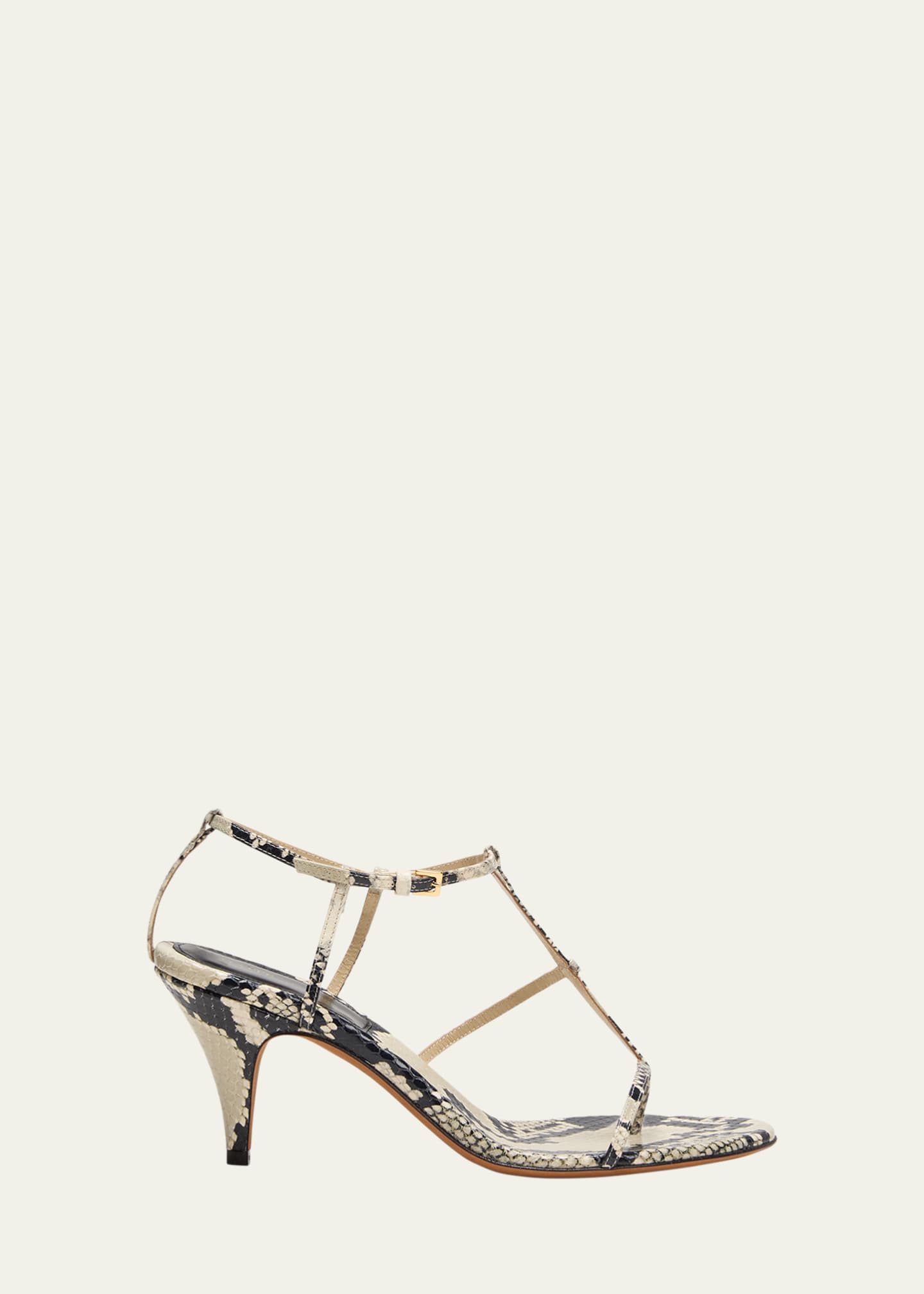 Khaite Python-Embossed Leather T-Strap Sandals - Bergdorf Goodman