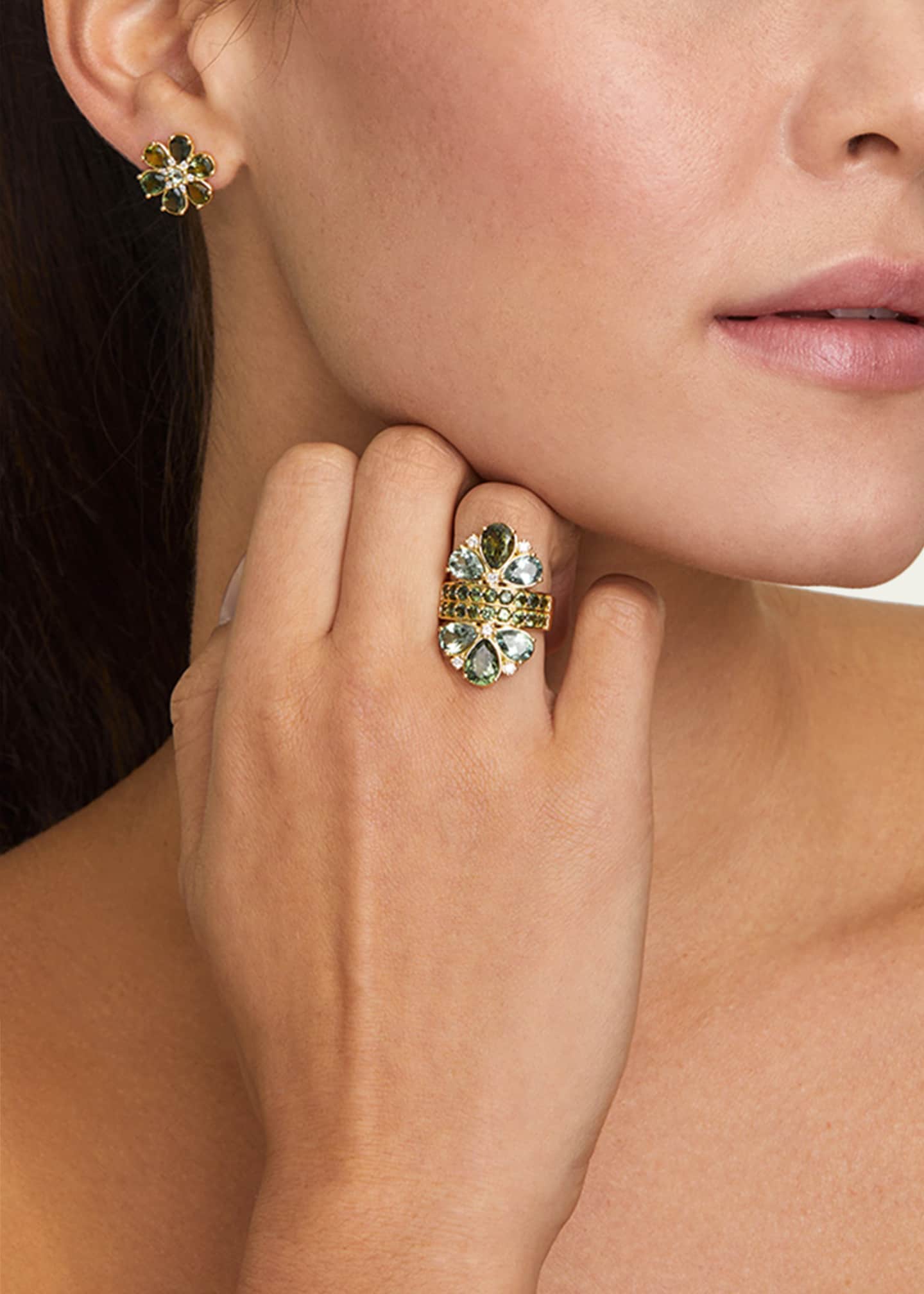 Jamie Wolf 18K Yellow Gold Pear Shape Green Tourmaline and Diamond Mirrored Ring Image 2 of 4