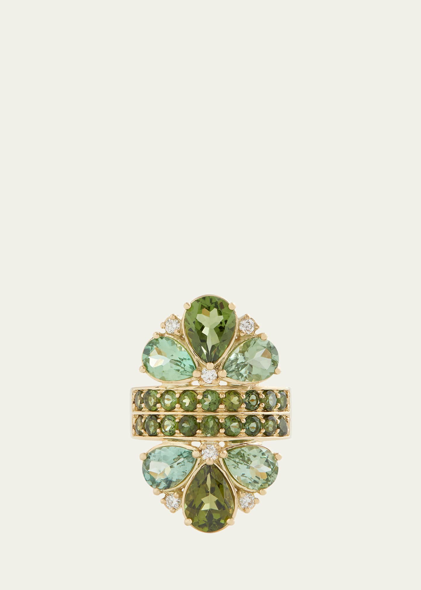 Jamie Wolf 18K Yellow Gold Pear Shape Green Tourmaline and Diamond Mirrored Ring Image 3 of 4