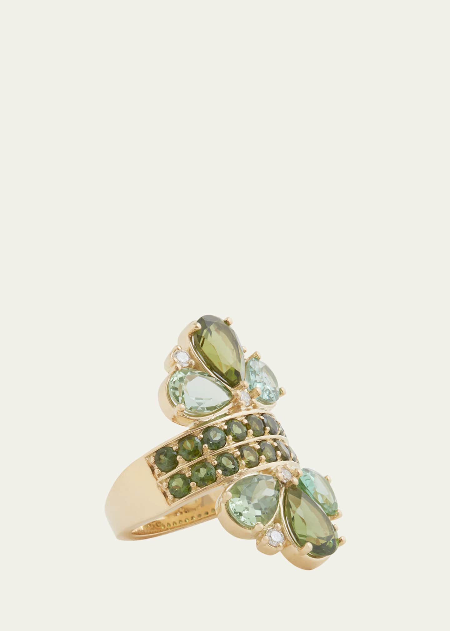 Jamie Wolf 18K Yellow Gold Pear Shape Green Tourmaline and Diamond Mirrored Ring Image 4 of 4