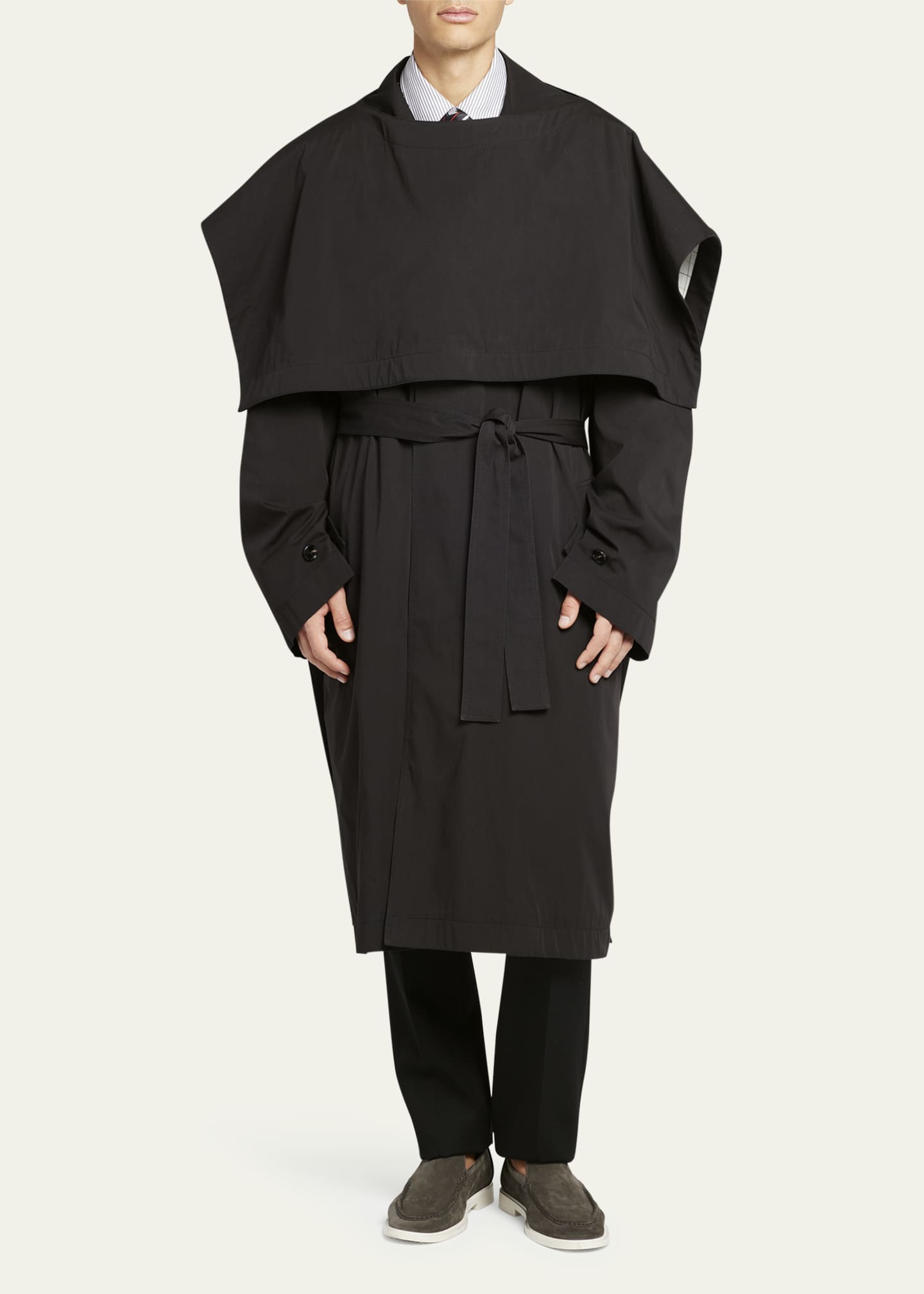 Bottega Veneta Men's Check-Lined Cotton Cape Image 2 of 5