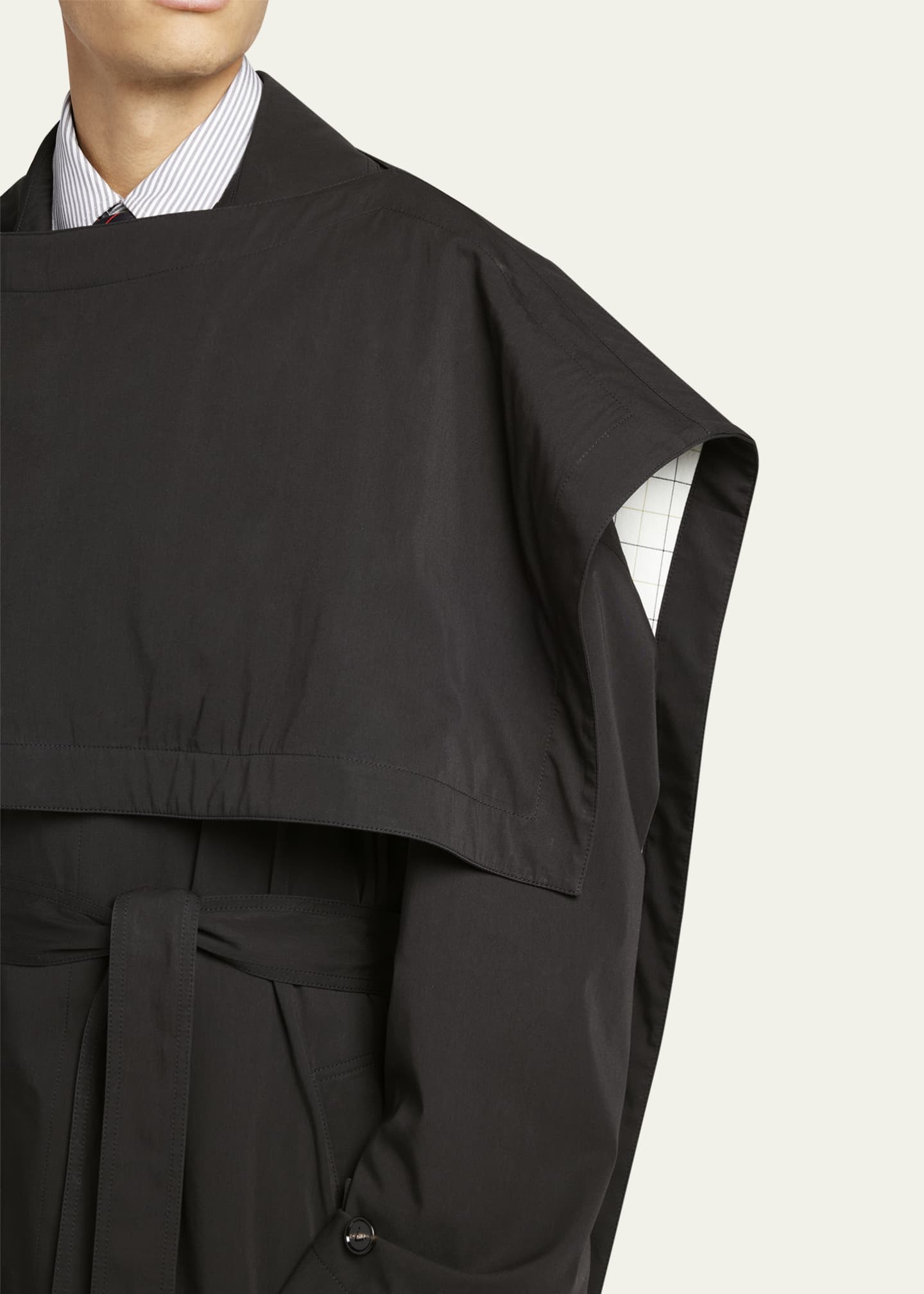 Bottega Veneta Men's Check-Lined Cotton Cape Image 5 of 5