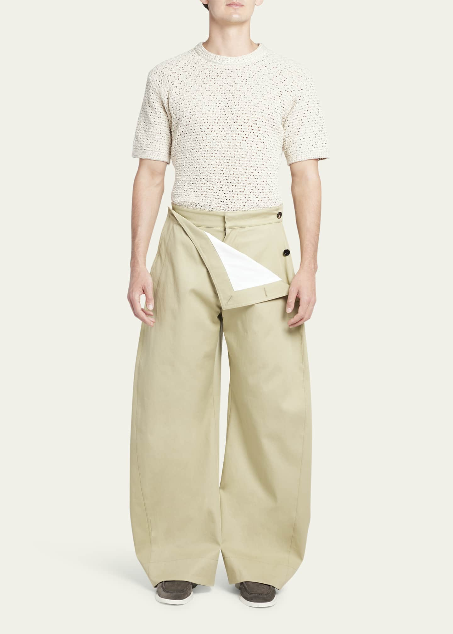 Bottega Veneta Men's Wide-Leg Pants with Sailor Flap