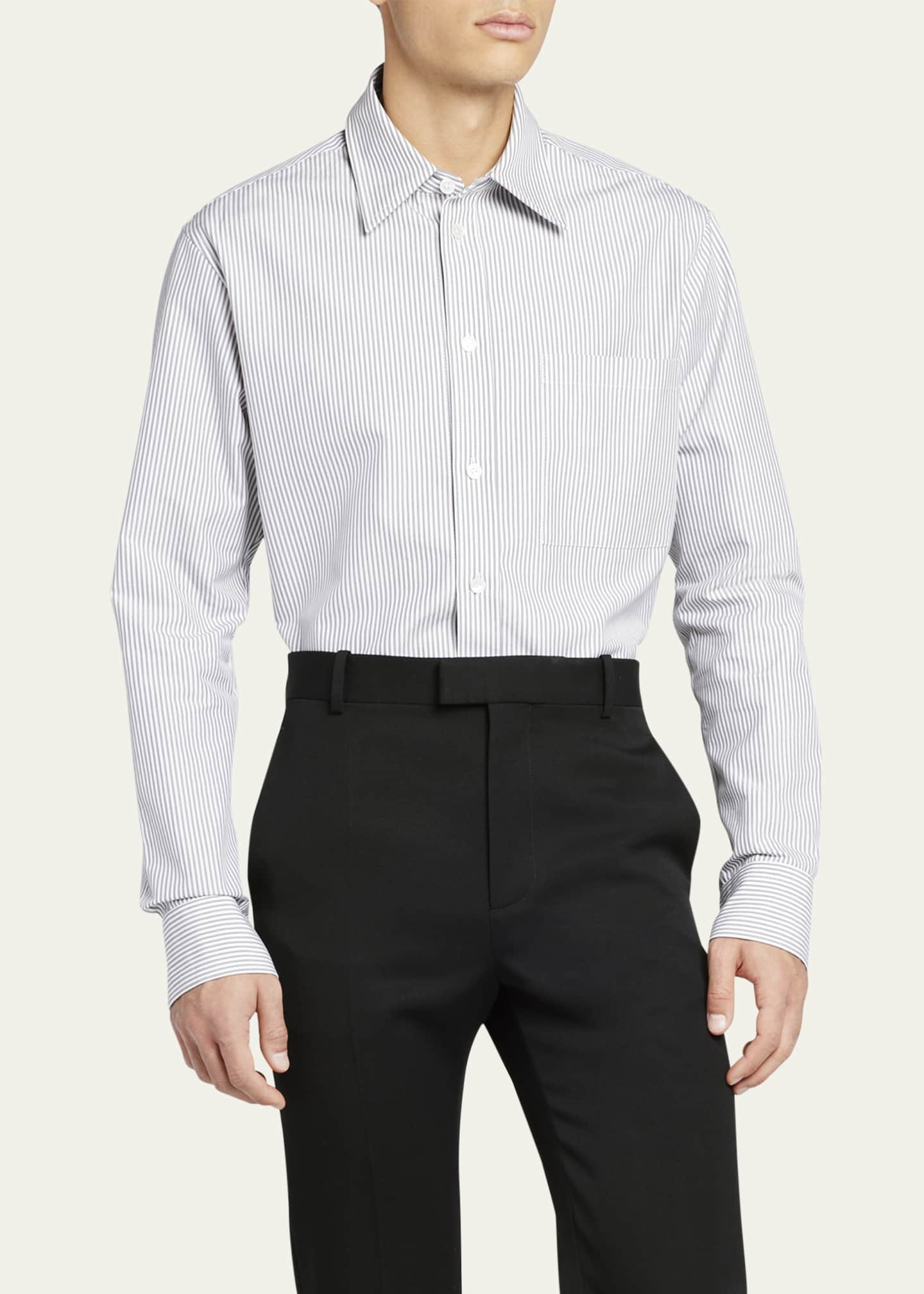 Bottega Veneta Men's Striped Dress Shirt with Large Pocket Image 4 of 5