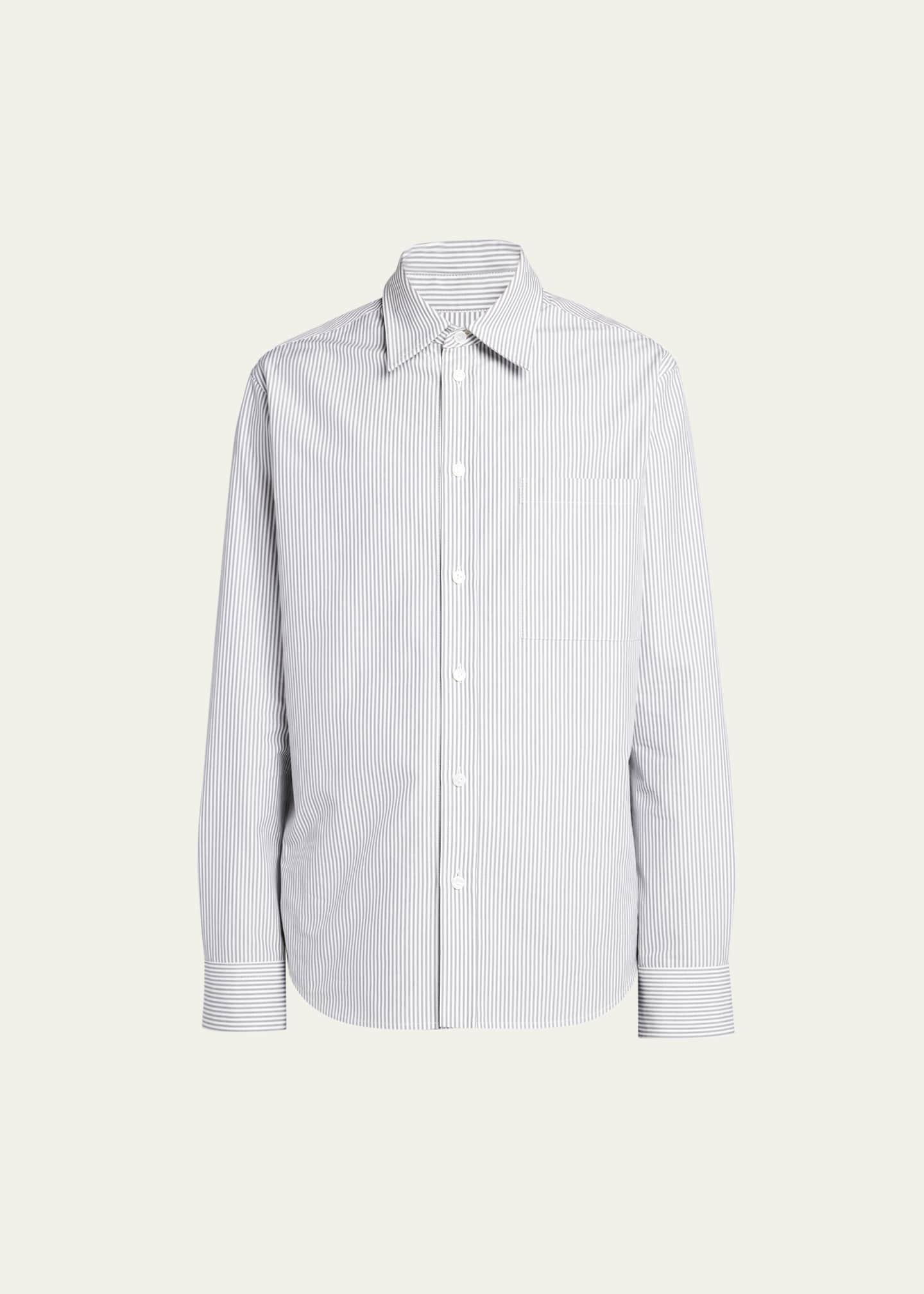 Bottega Veneta Men's Striped Dress Shirt with Large Pocket Image 1 of 5