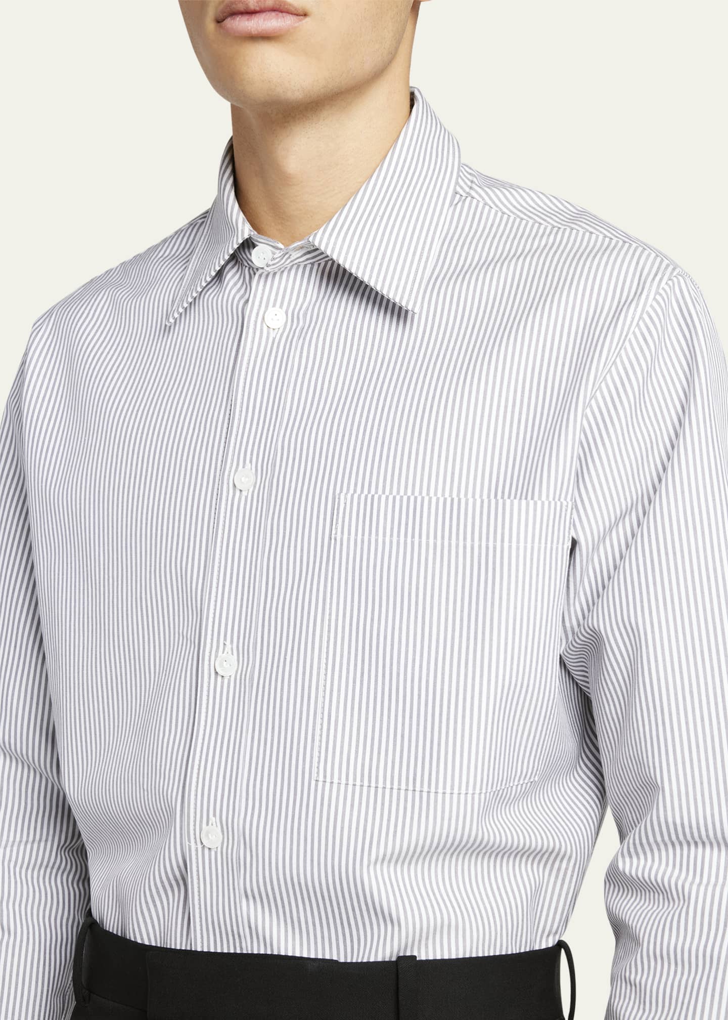 Bottega Veneta Men's Striped Dress Shirt with Large Pocket Image 5 of 5