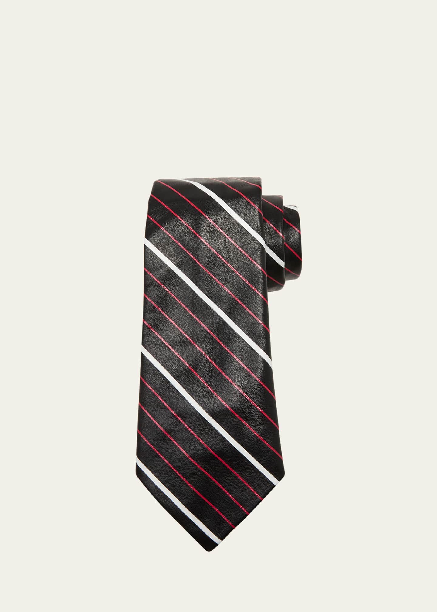 Bottega Veneta Men's Striped Leather Tie