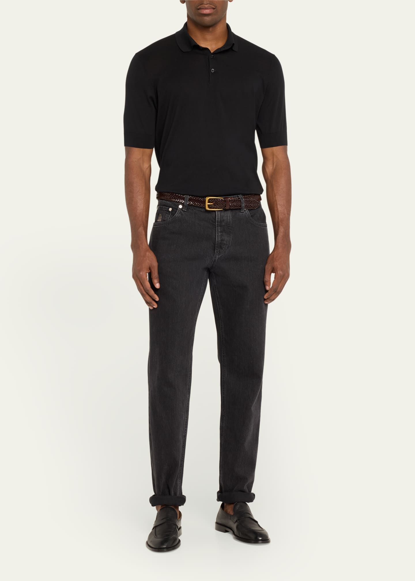Brunello Cucinelli Men's Cotton-Silk Polo Shirt Image 2 of 5