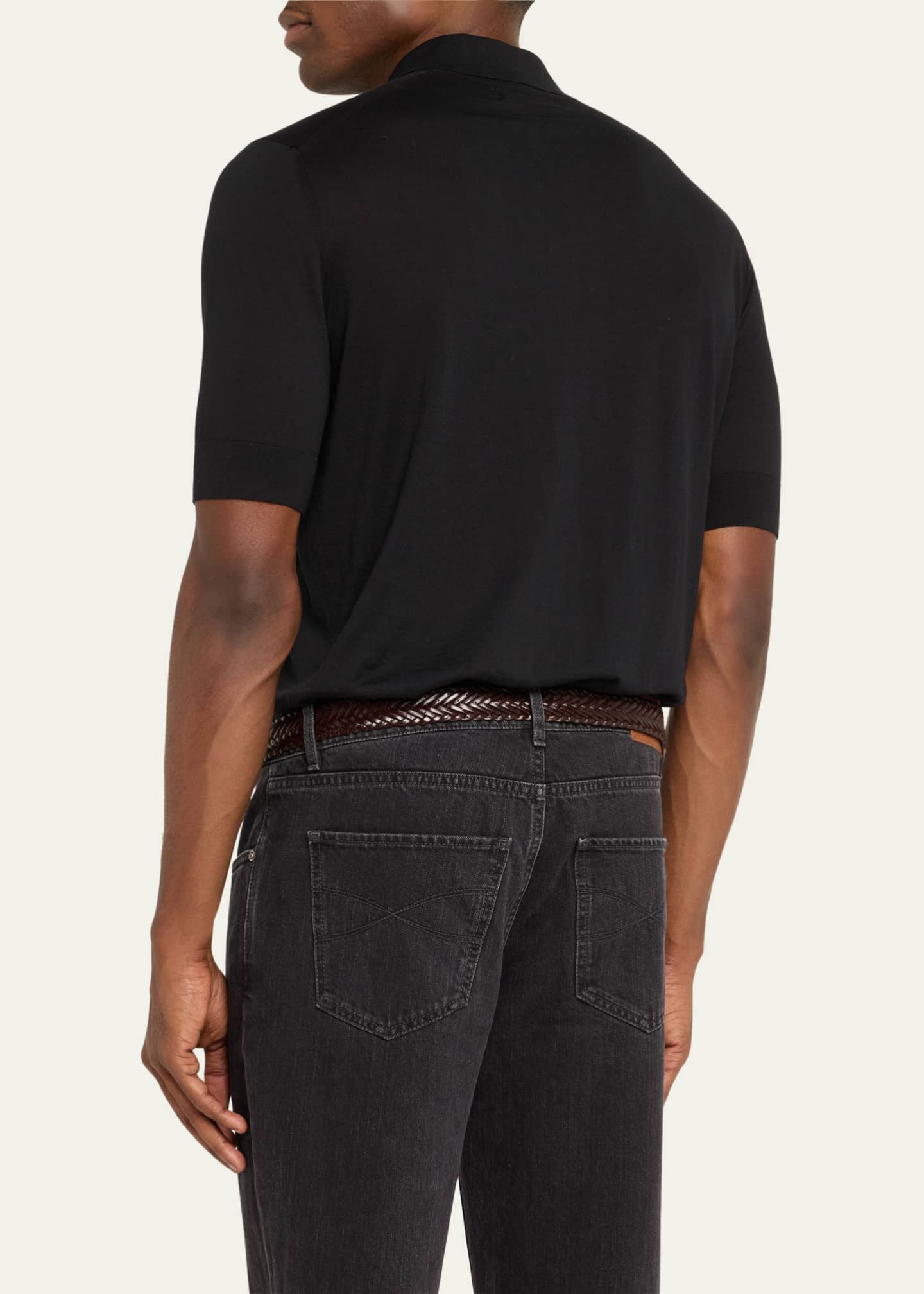 Brunello Cucinelli Men's Cotton-Silk Polo Shirt Image 3 of 5