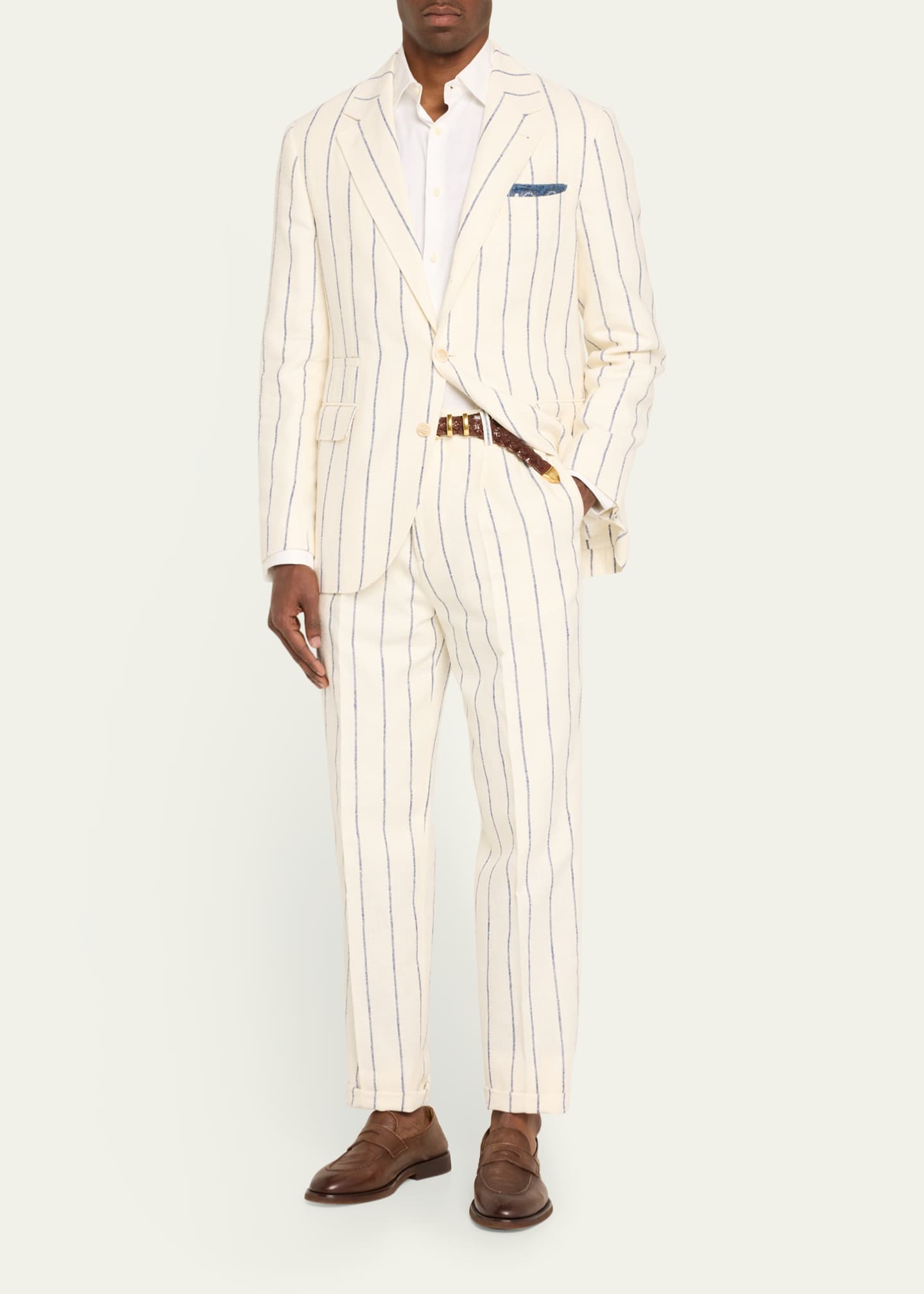 Brunello Cucinelli Men's Linen-Blend Large Stripe Suit Image 2 of 5