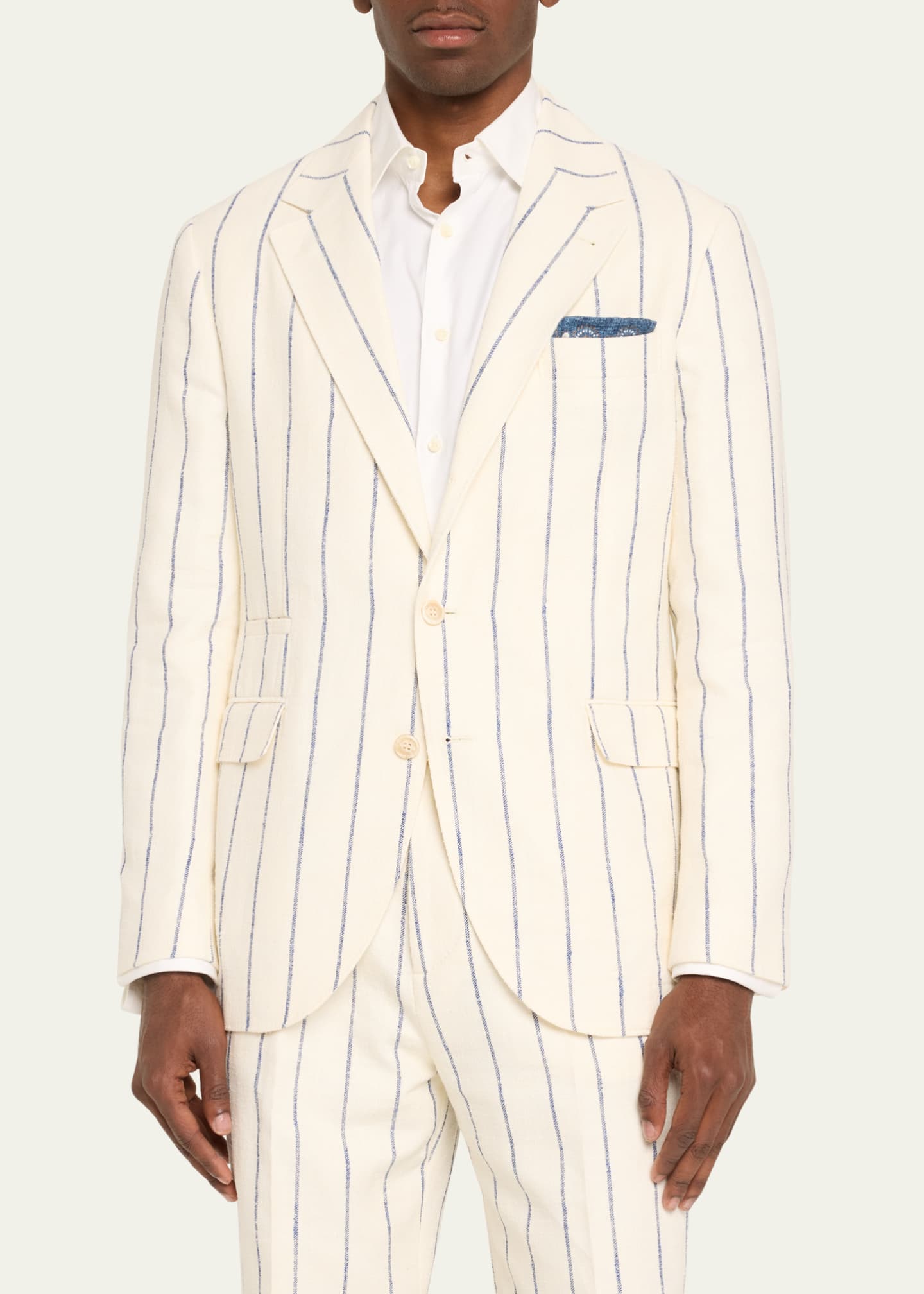 Brunello Cucinelli Men's Linen-Blend Large Stripe Suit Image 4 of 5
