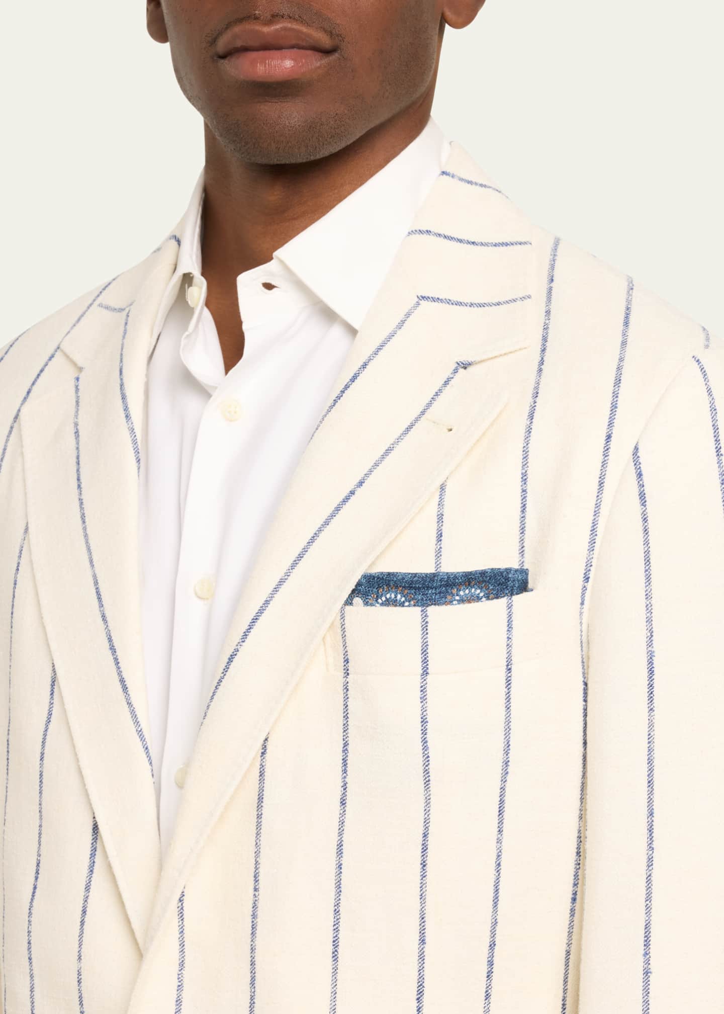 Brunello Cucinelli Men's Linen-Blend Large Stripe Suit Image 5 of 5