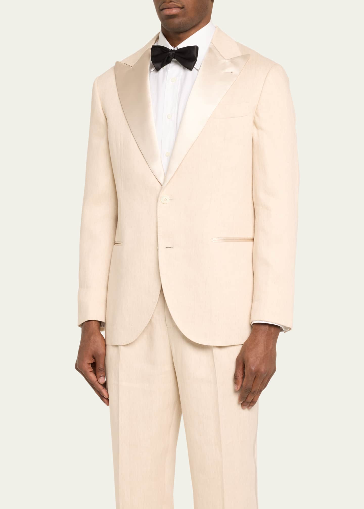 Brunello Cucinelli Men's Linen-Blend Peak Tuxedo Image 4 of 5