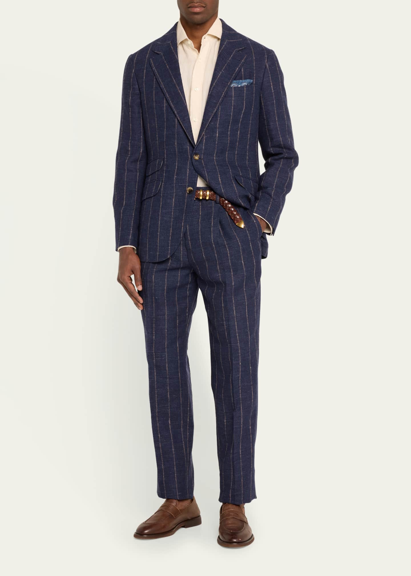 Brunello Cucinelli Men's Striped Linen-Blend Suit Image 2 of 5