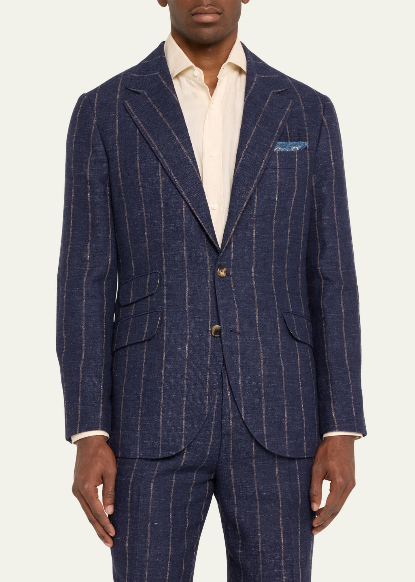 Brunello Cucinelli Men's Striped Linen-Blend Suit Image 4 of 5