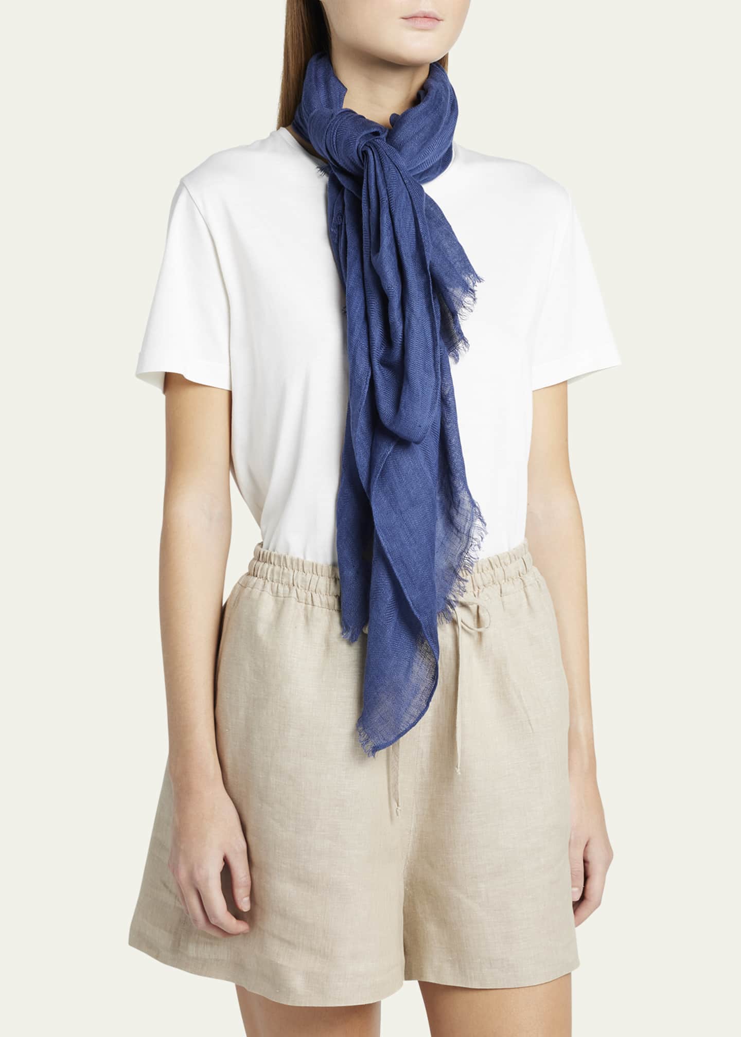 Loro Piana Jacquard Blue Linen & Silk Stole Image 3 of 4