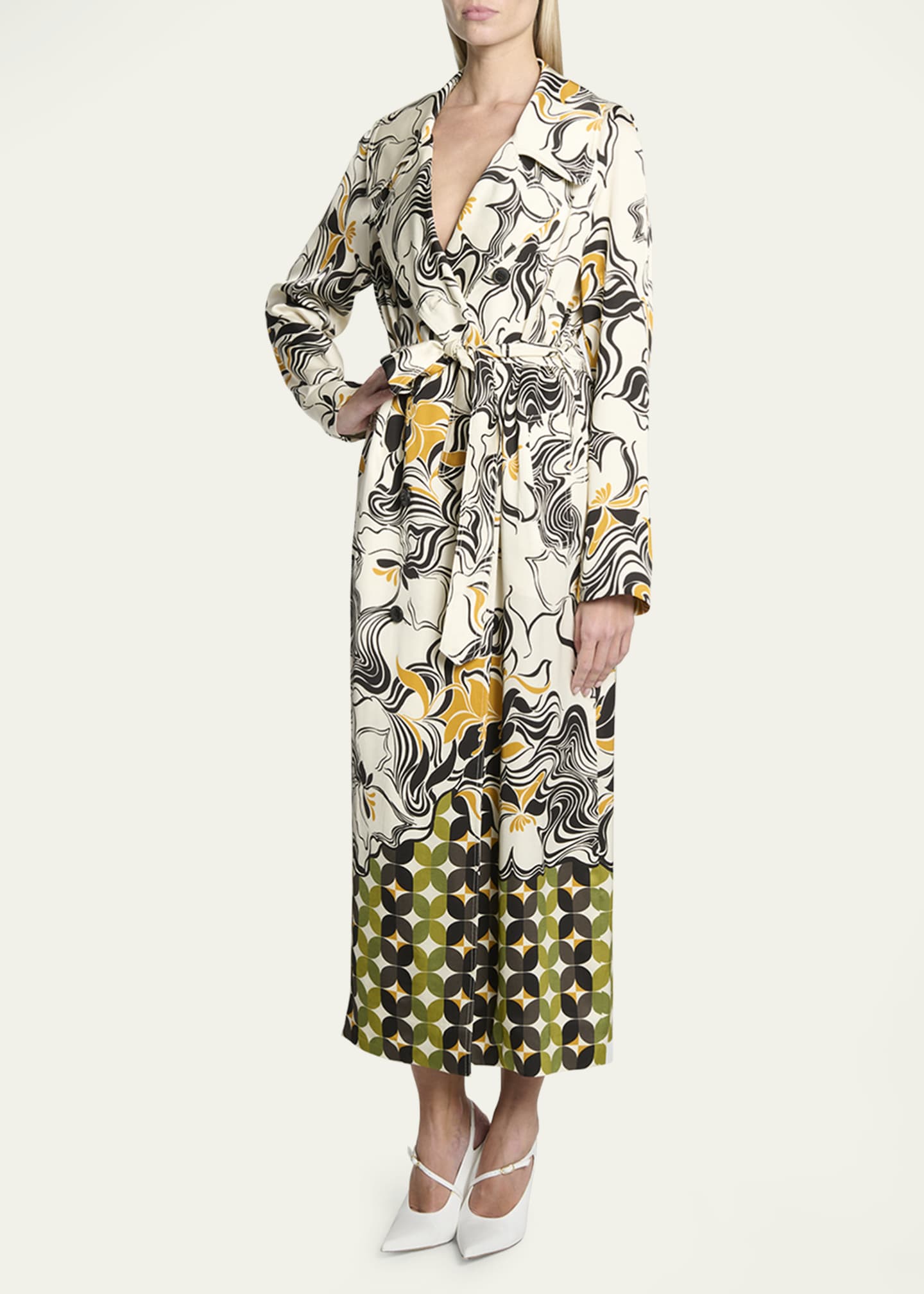 Dries Van Noten Rolana Abstract Print Belted Trench Coat Image 2 of 5