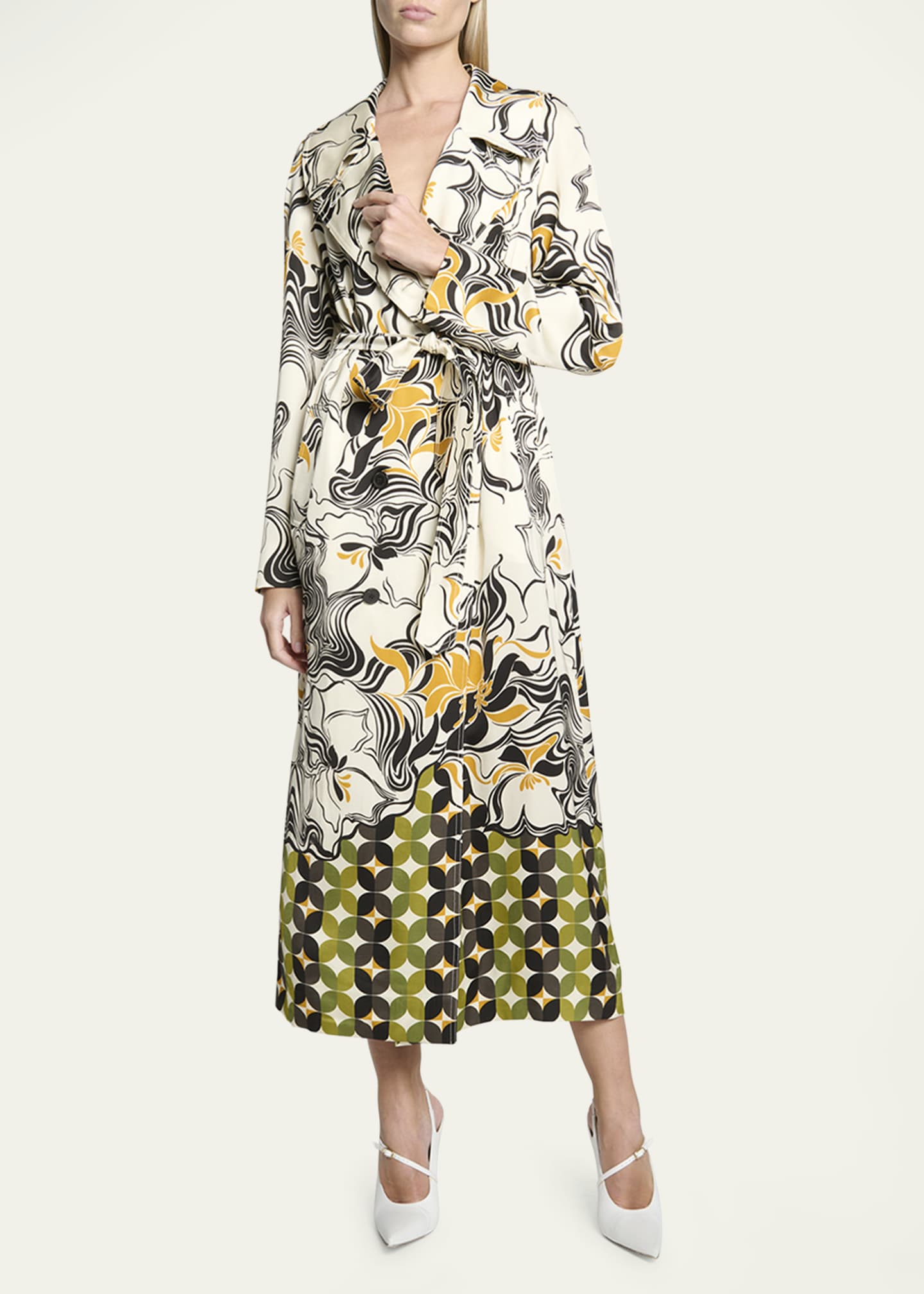 Dries Van Noten Rolana Abstract Print Belted Trench Coat Image 4 of 5