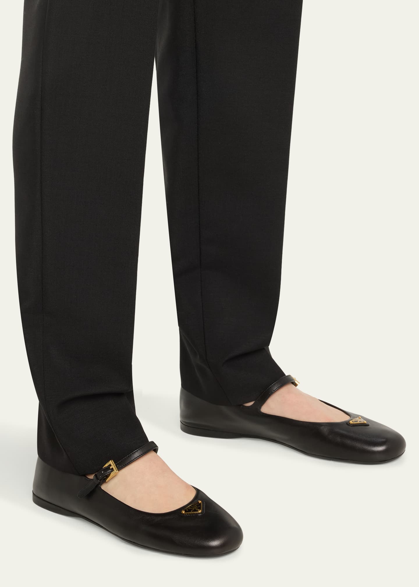 Prada Lambskin Triangle Mary Jane Ballerina Flats Image 2 of 5