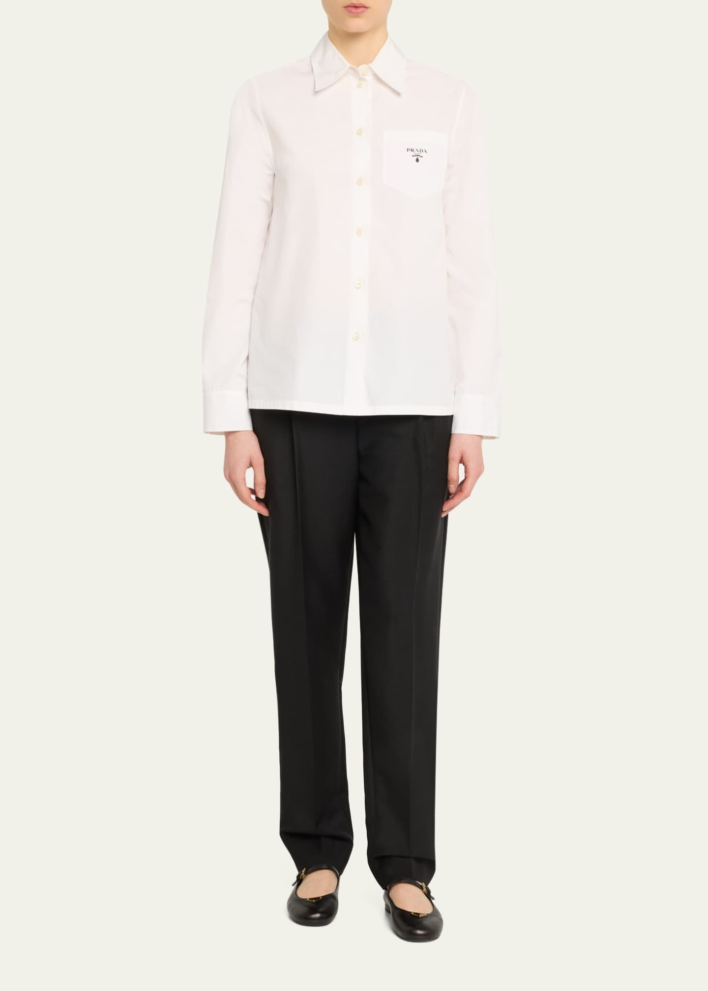 Prada Lambskin Triangle Mary Jane Ballerina Flats Image 3 of 5