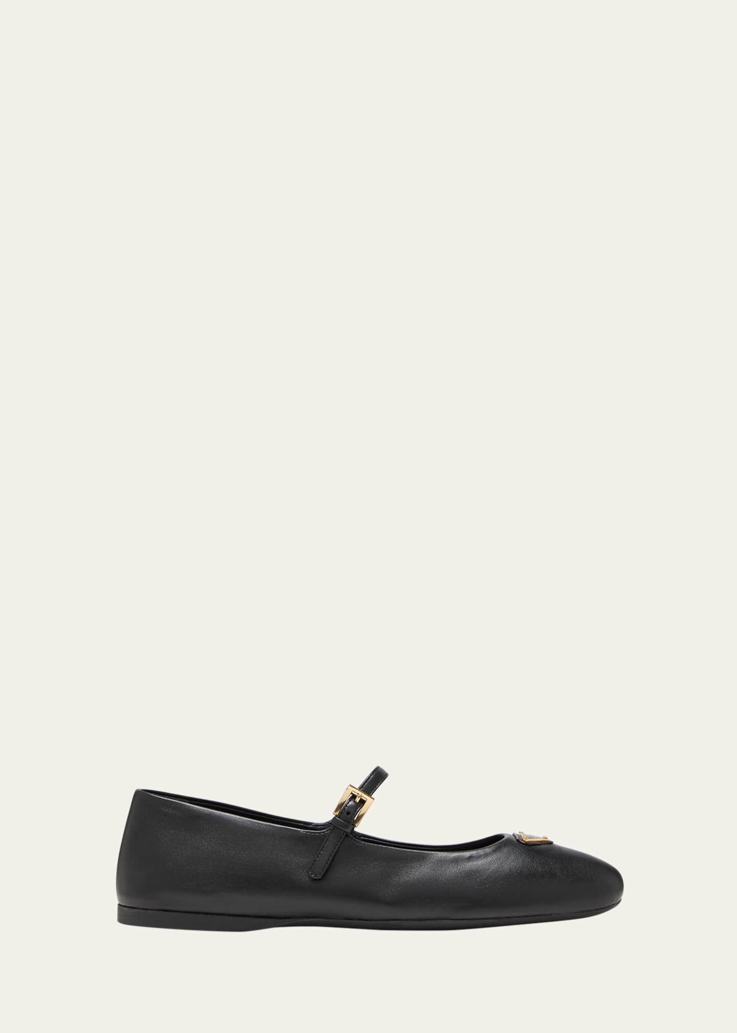 Prada Lambskin Triangle Mary Jane Ballerina Flats Image 1 of 5