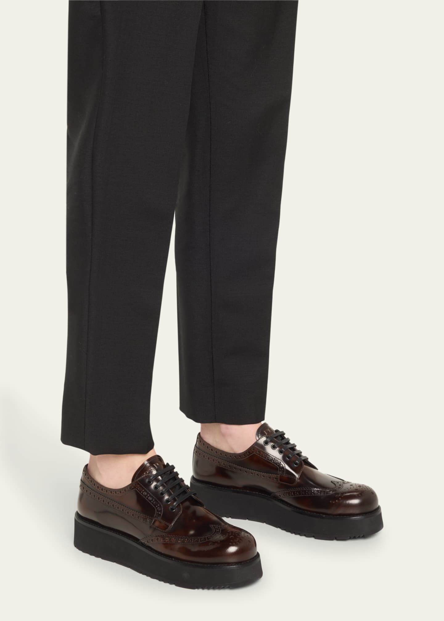 Prada Leather Lace Up Oxford Flatform Loafers