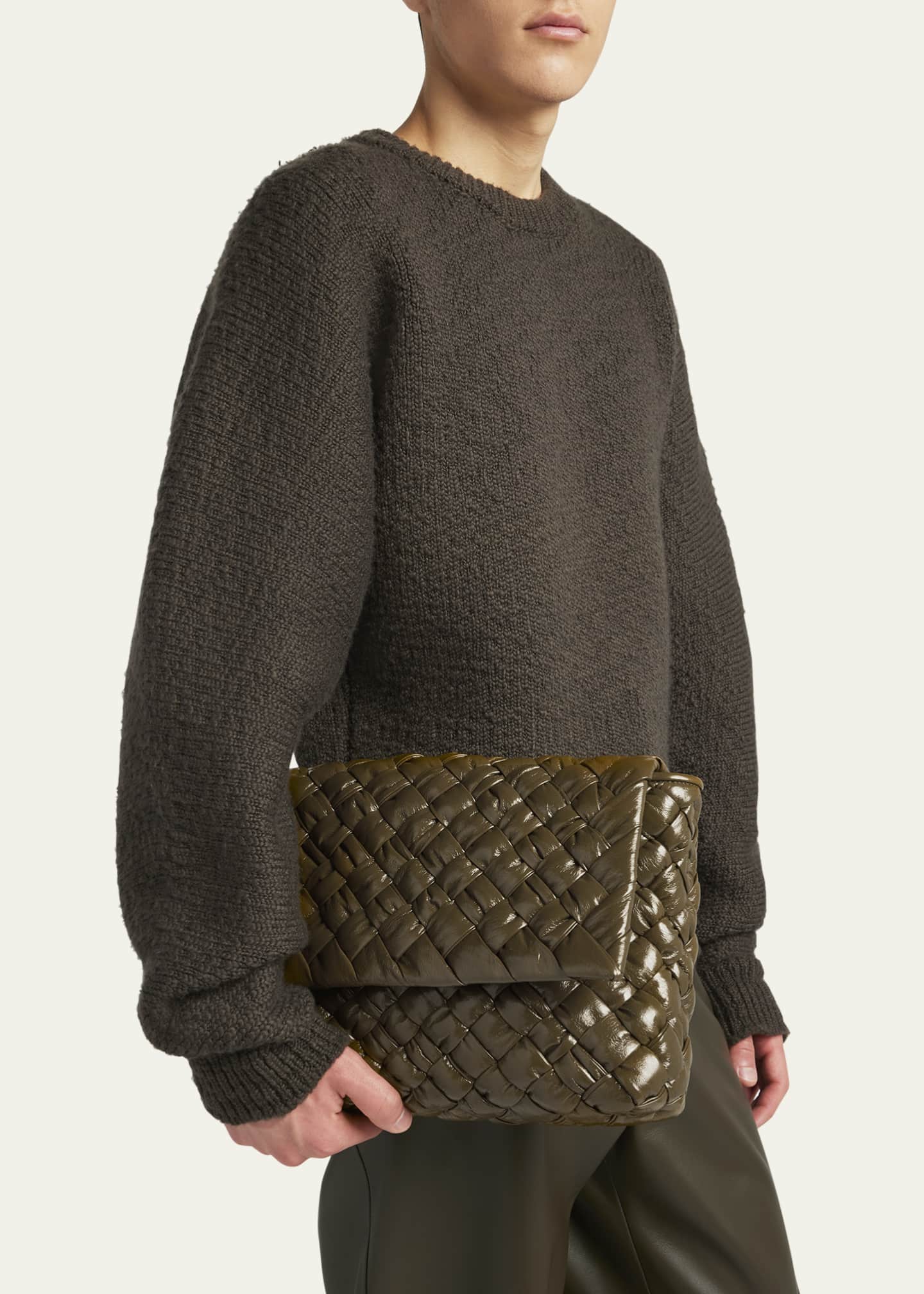 Bottega Veneta Men's Rumple Intreccio Leather Messenger Bag Image 2 of 5