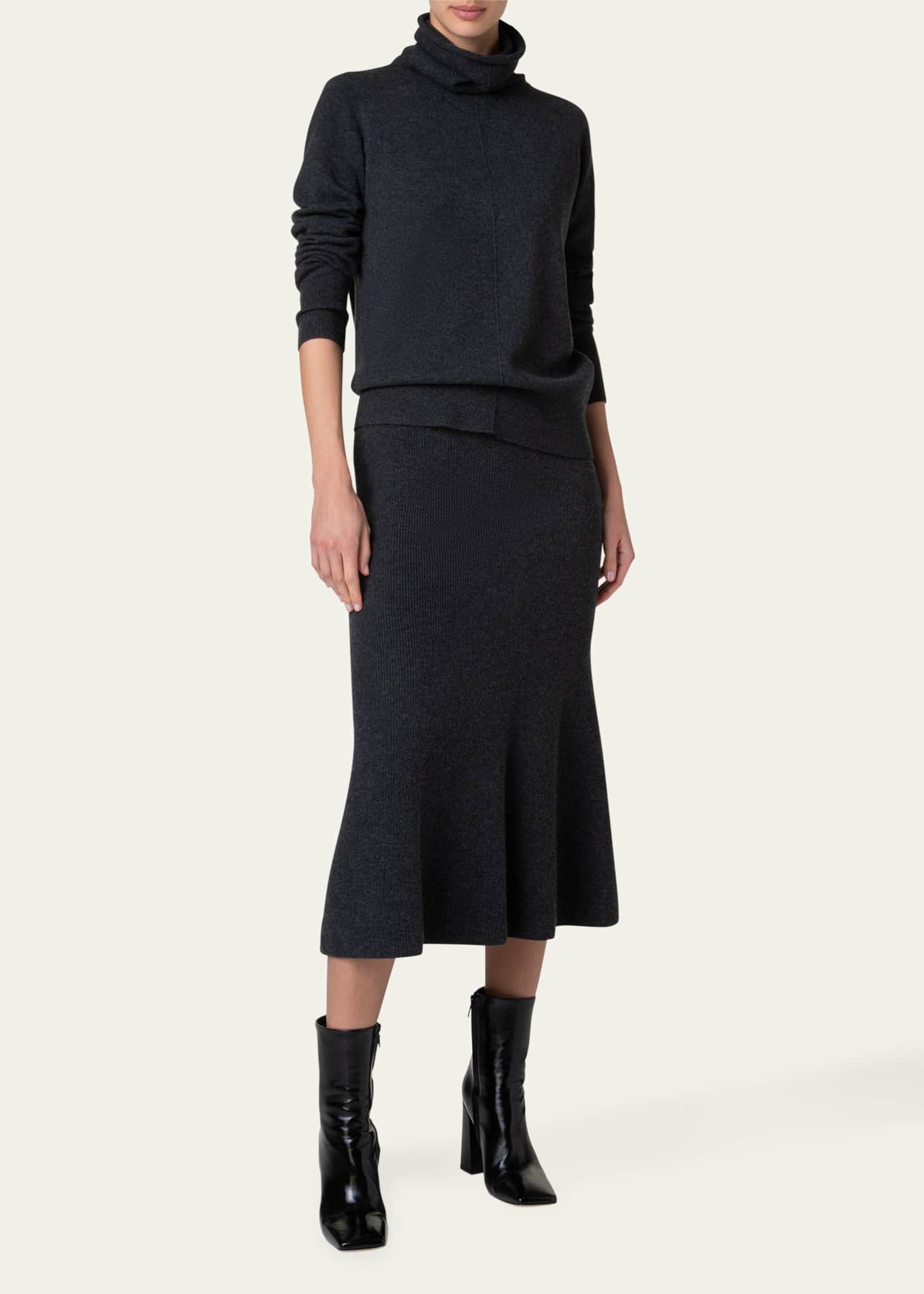 Akris Ribbed Cashmere Godet Midi Skirt Image 2 of 5