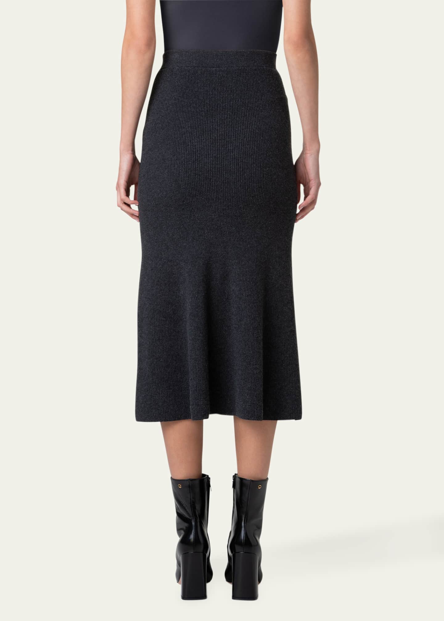 Akris Ribbed Cashmere Godet Midi Skirt Image 3 of 5