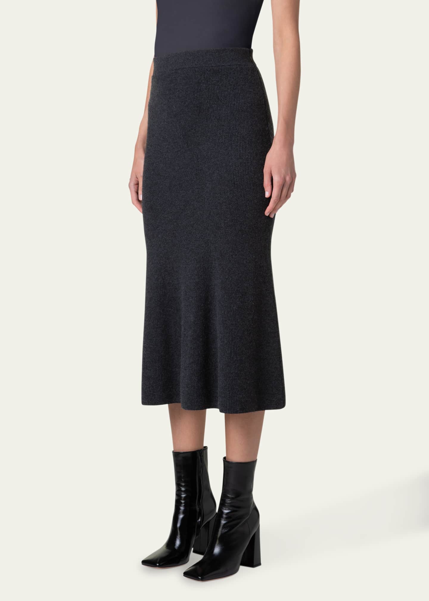 Akris Ribbed Cashmere Godet Midi Skirt Image 4 of 5