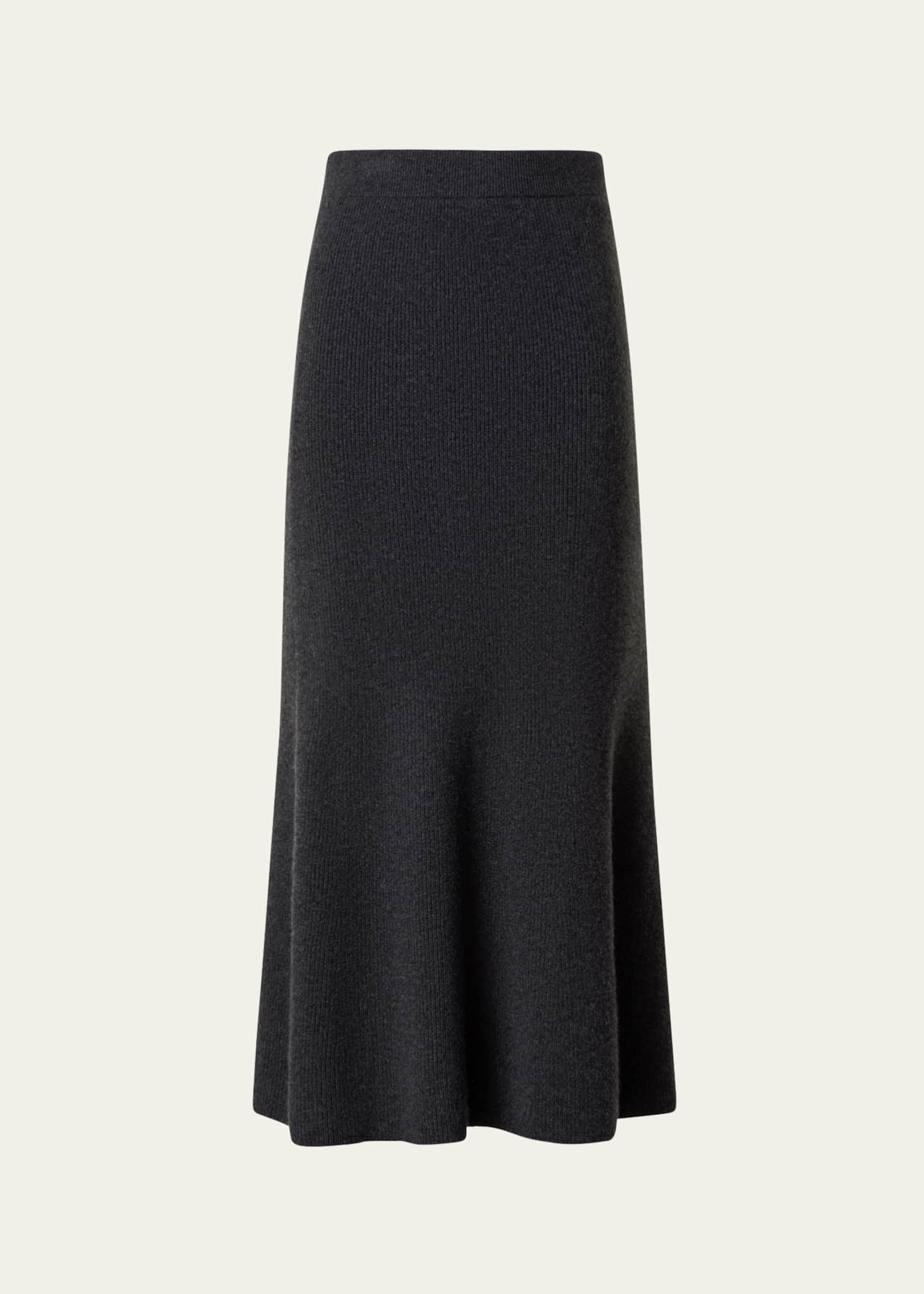 Akris Ribbed Cashmere Godet Midi Skirt Image 1 of 5