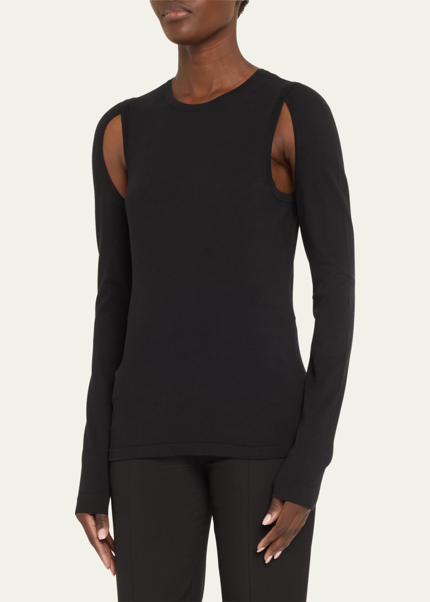 Helmut Lang Cut-Out Long-Sleeve Knit Top - Bergdorf Goodman