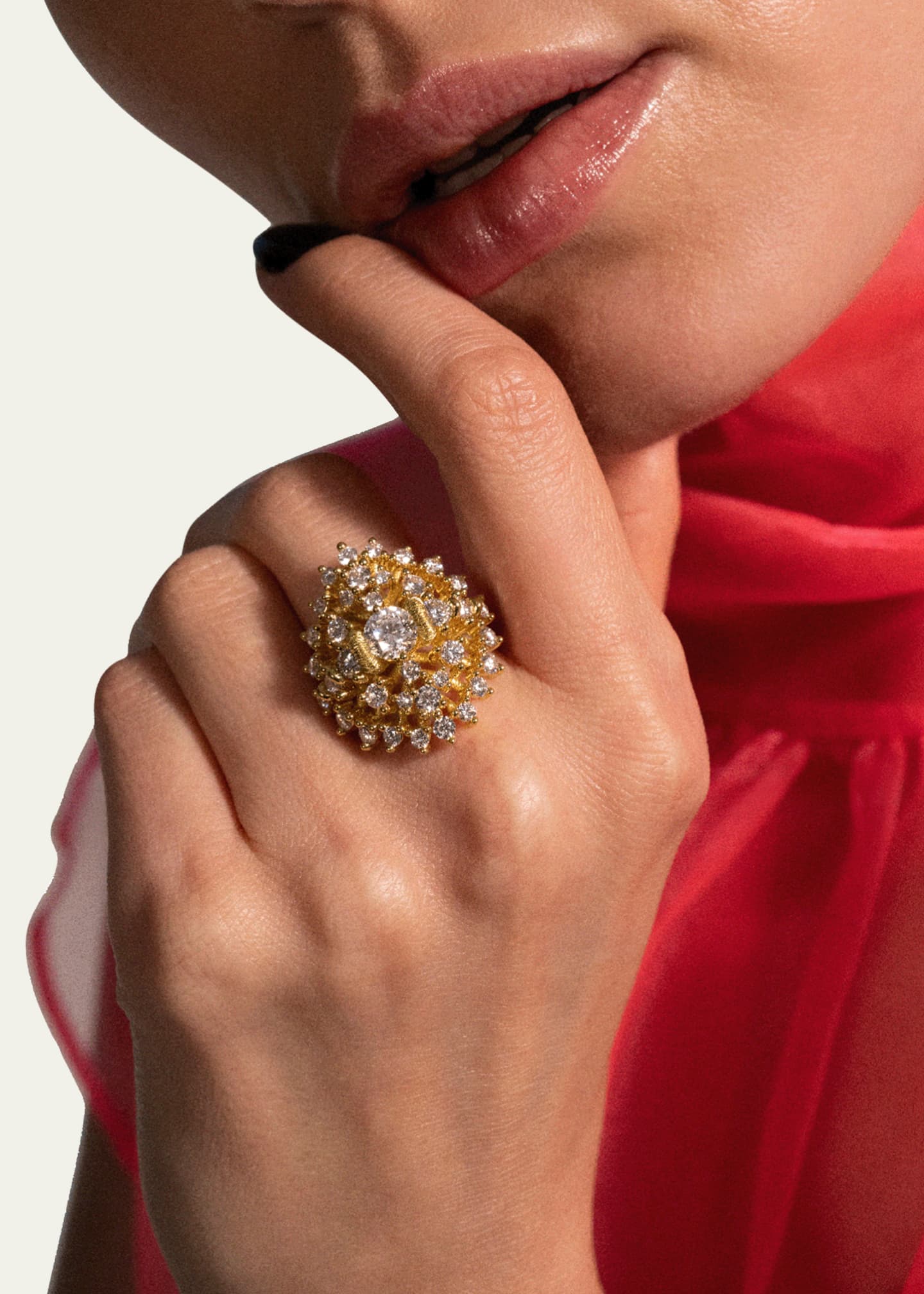 Oscar Massin Souveraine Beaded 18K Recycled Yellow Gold Lab Grown Diamond Statement Ring, 3.8tcw Image 2 of 4