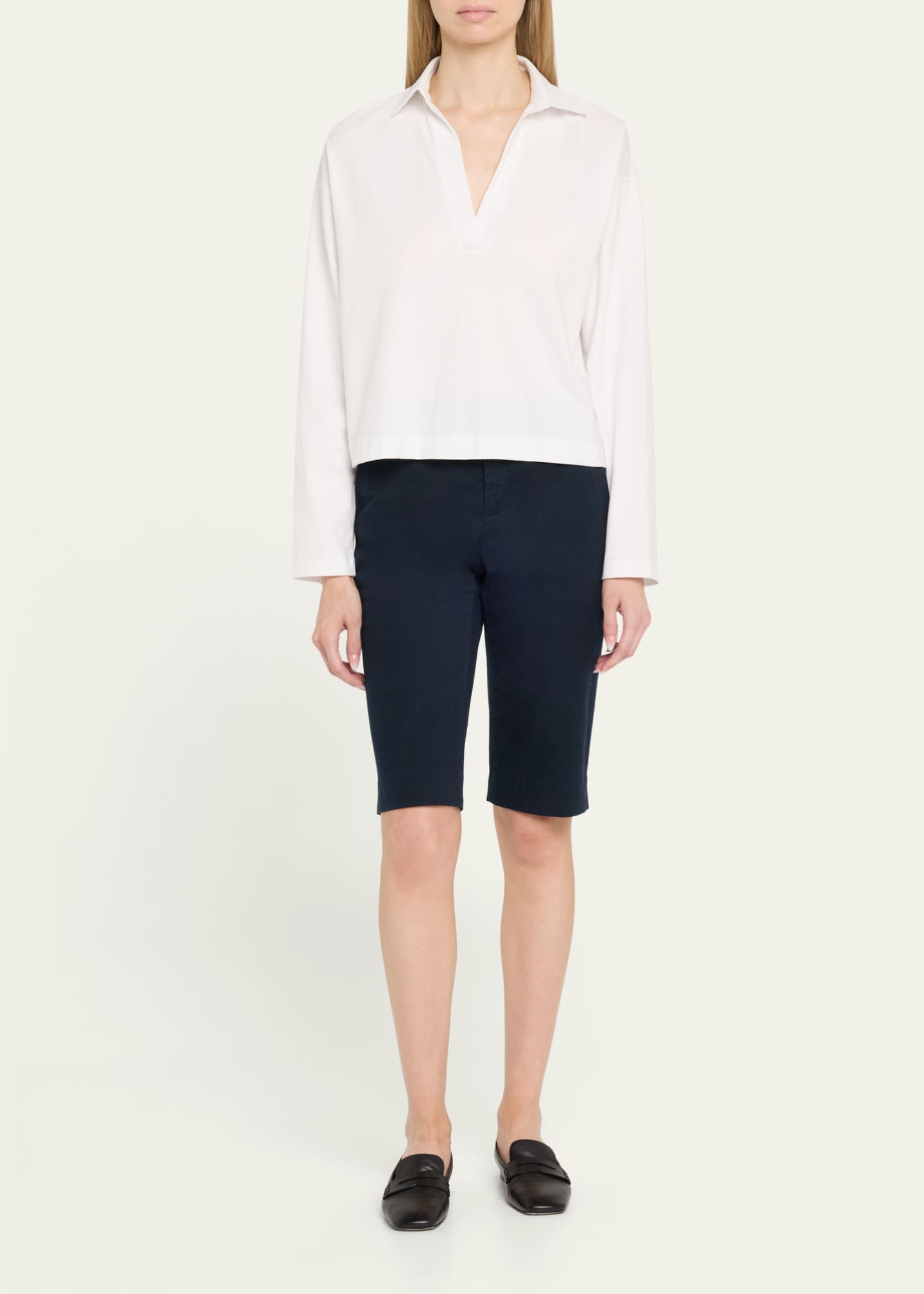 Vince Easy Cotton Long-Sleeve Pullover Polo Top Image 2 of 5