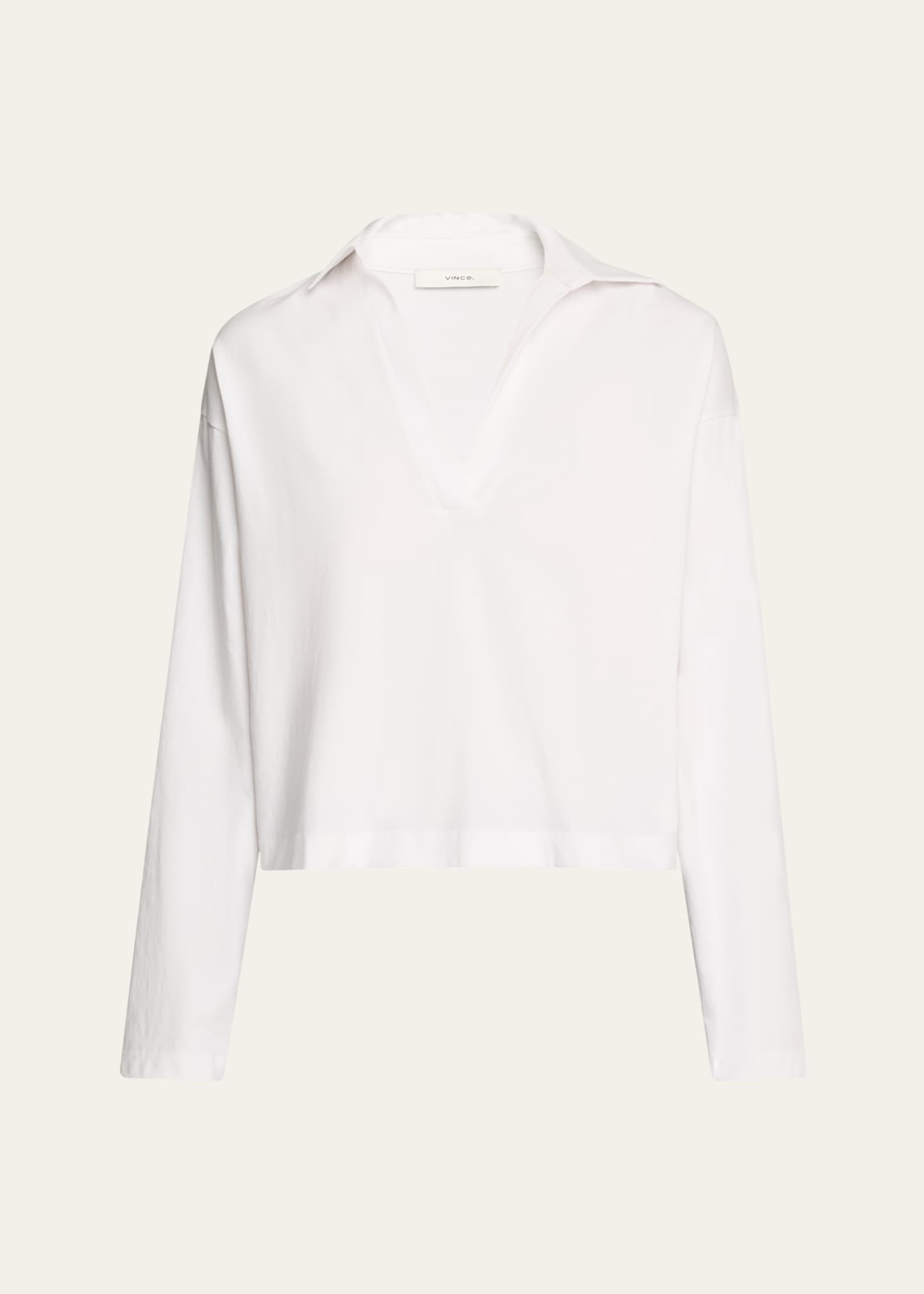 Vince Easy Cotton Long-Sleeve Pullover Polo Top Image 1 of 5