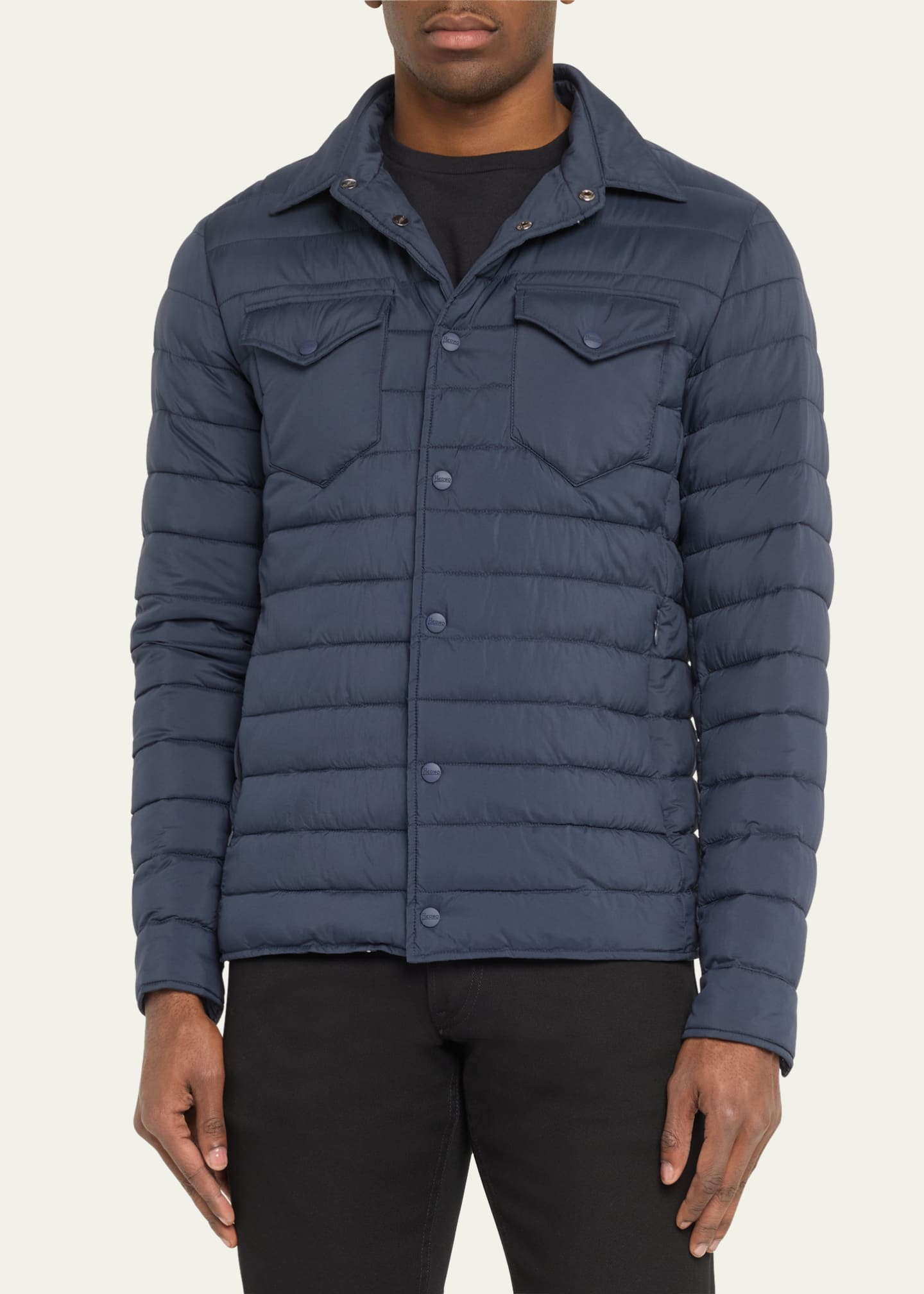 上品な Nylon Padded Men's Herno Snap-Front Goodman Bergdorf - Overshirt ダウンコート