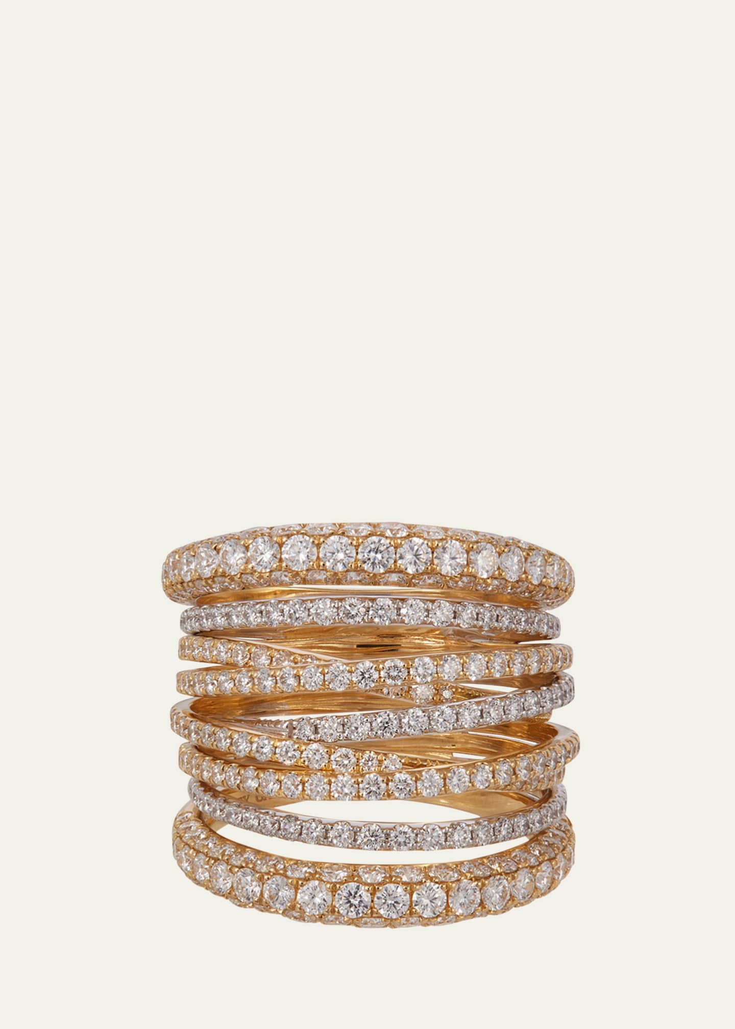 Sidney Garber 18K White and Yellow Gold Diamond Tall Scribble Band Ring