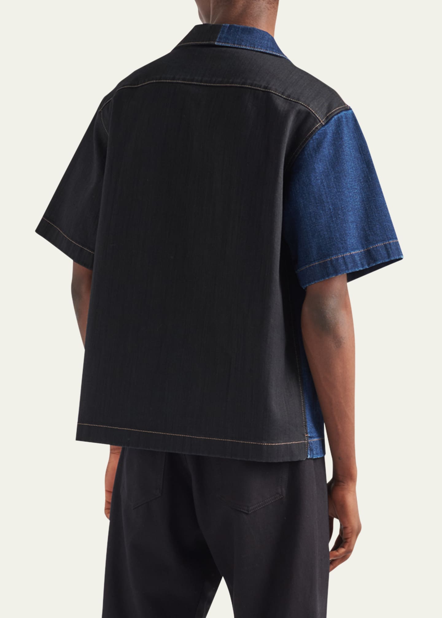 Prada Men's Double Match Denim Camp Shirt Image 3 of 4