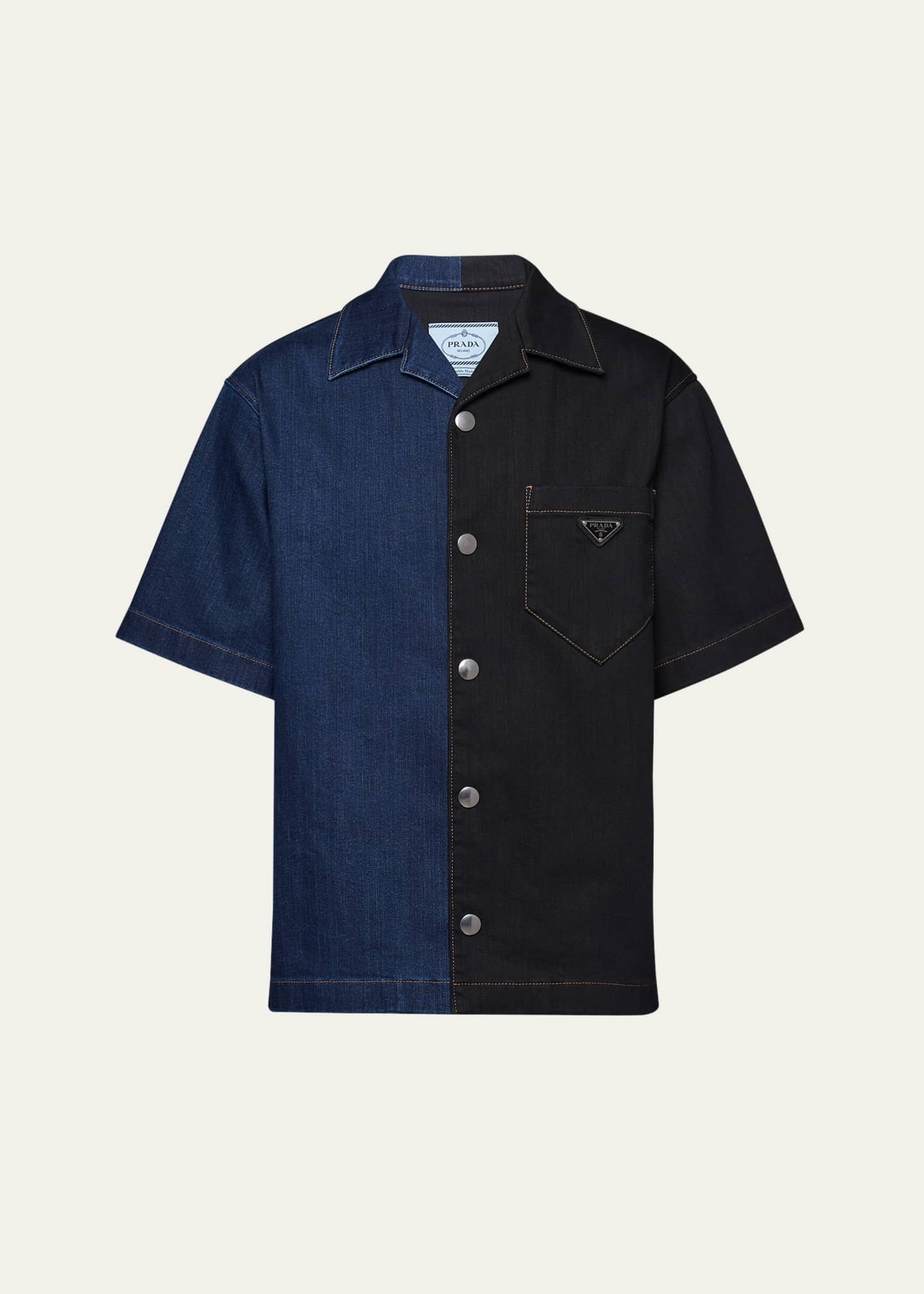 Prada Men's Double Match Denim Camp Shirt Image 1 of 4