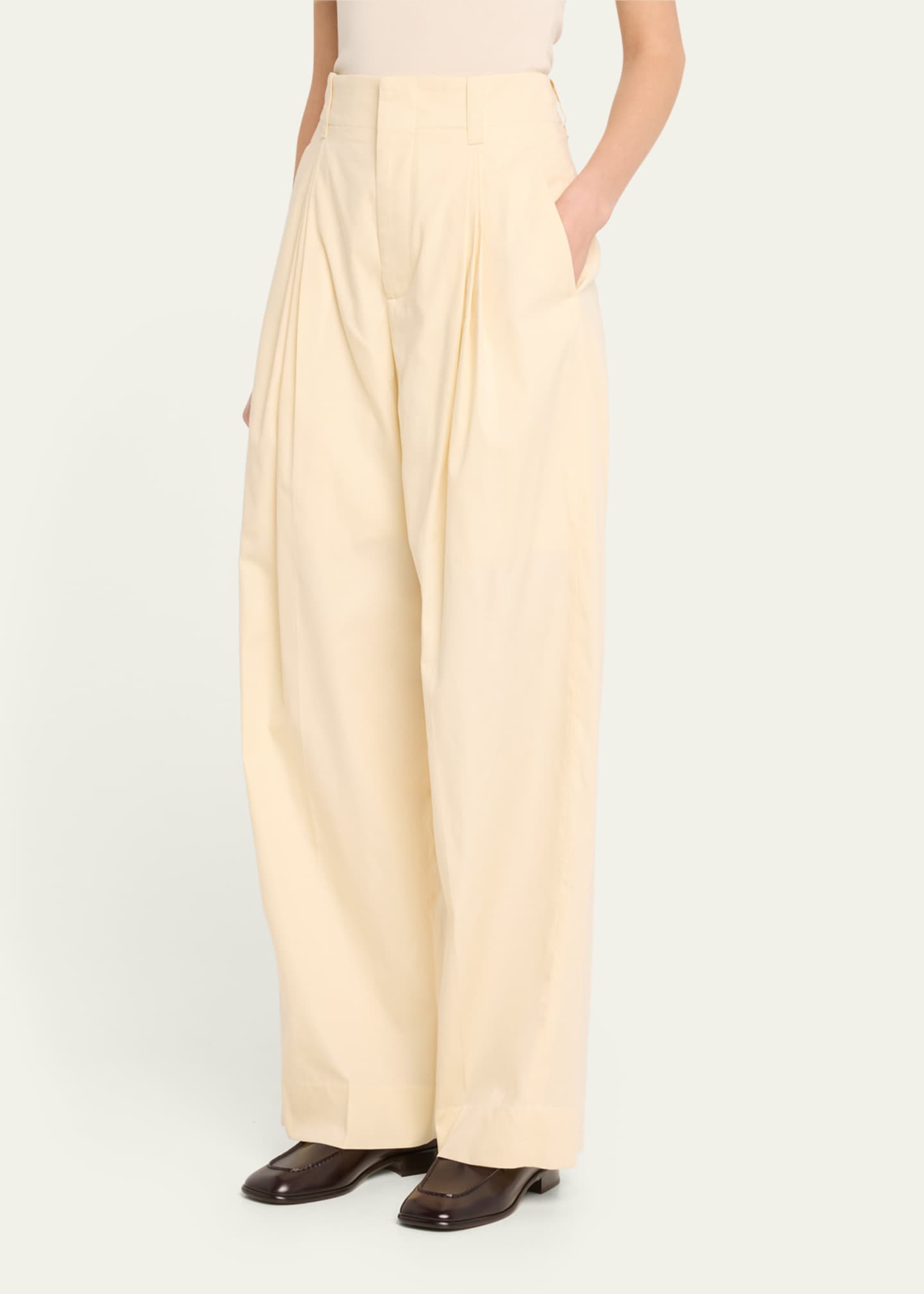 Bottega Veneta High-Rise Double Pleated Wide-Leg Technical Cotton-Silk Trousers Image 4 of 5
