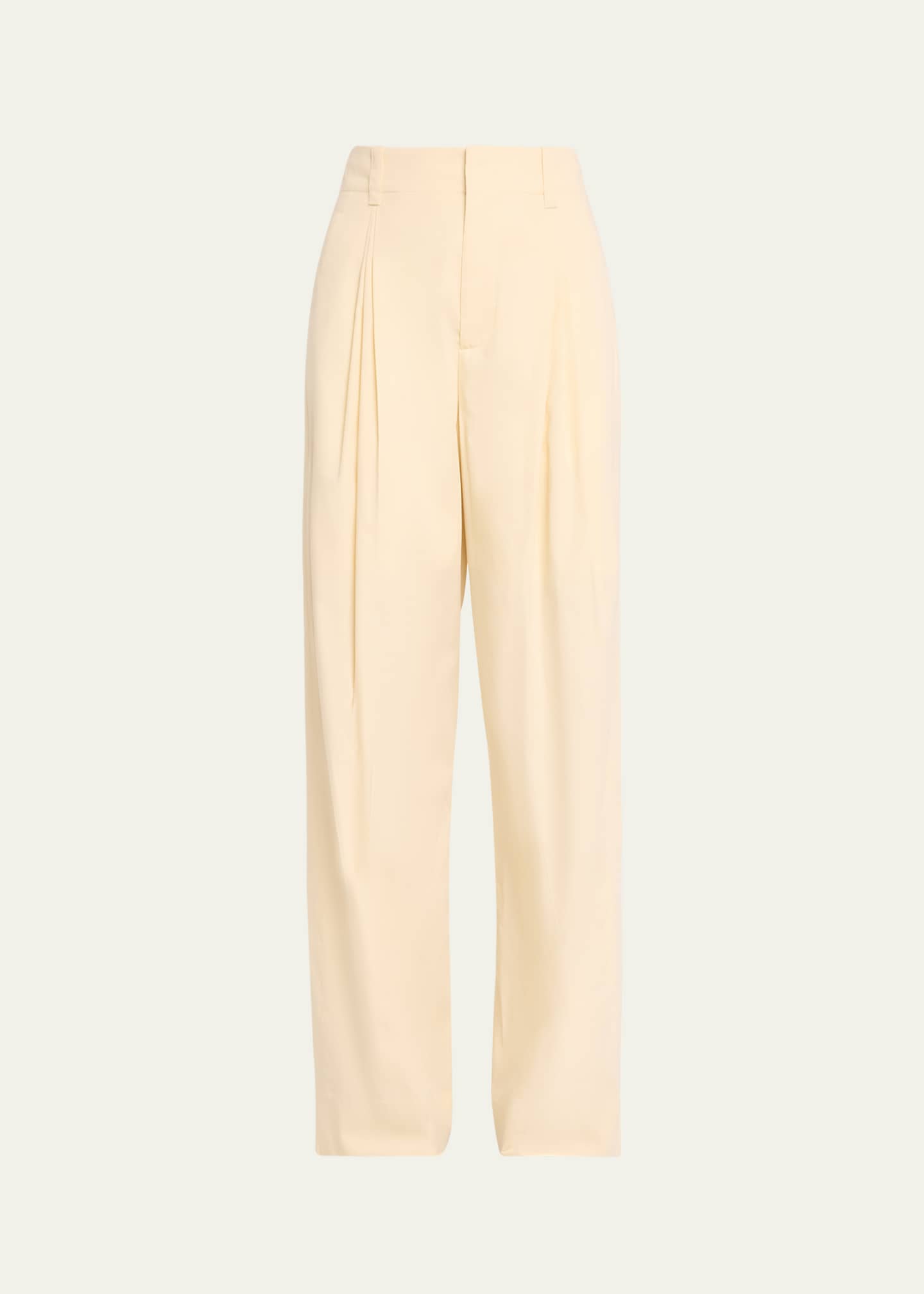 Bottega Veneta High-Rise Double Pleated Wide-Leg Technical Cotton-Silk Trousers Image 1 of 5