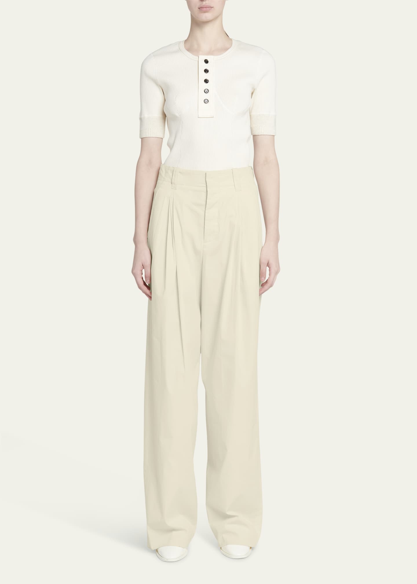 Bottega Veneta Pintuck Straight Leg Technical Cotton Trousers Image 2 of 5