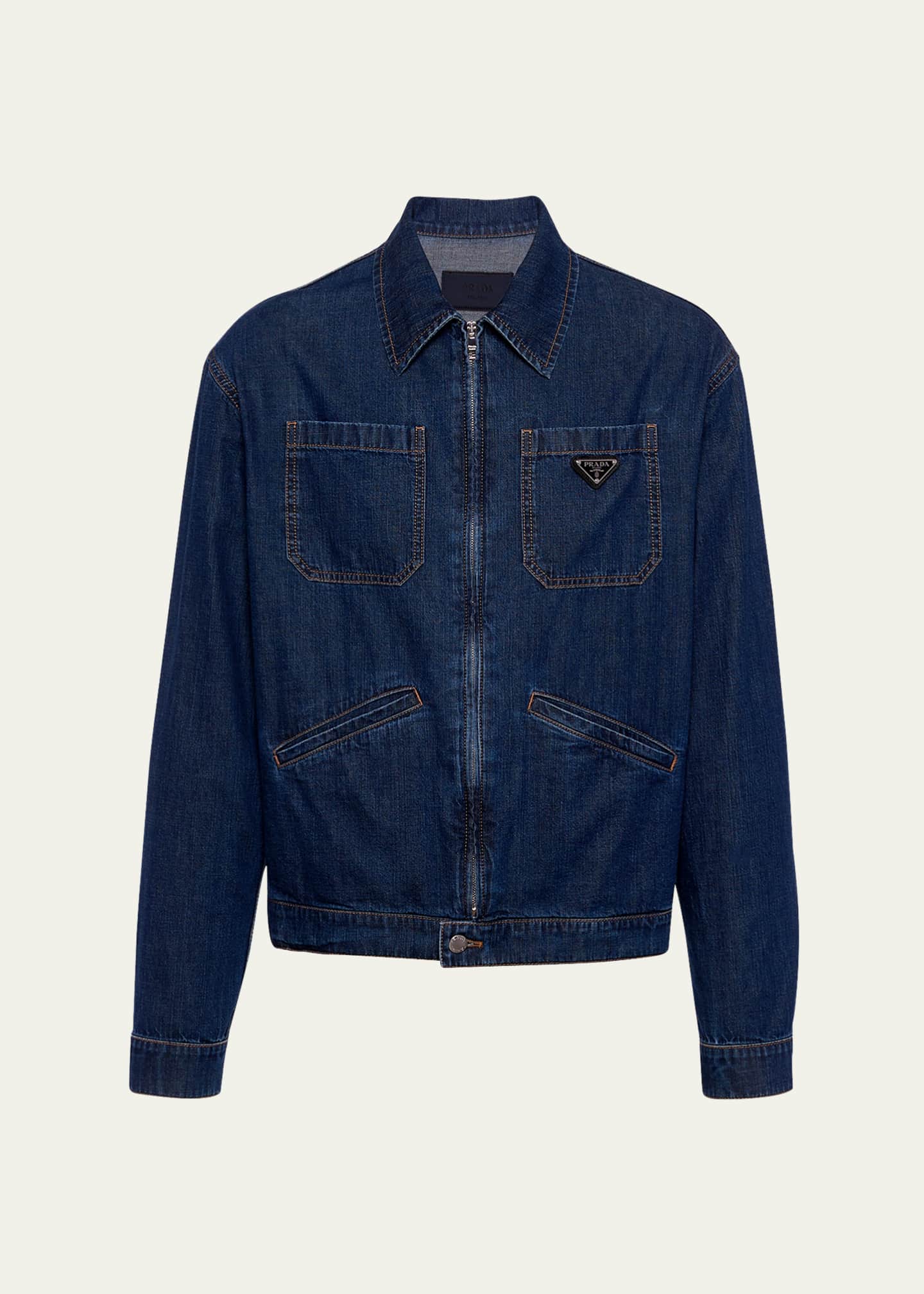 Sky Blue Denim blouson jacket | PRADA