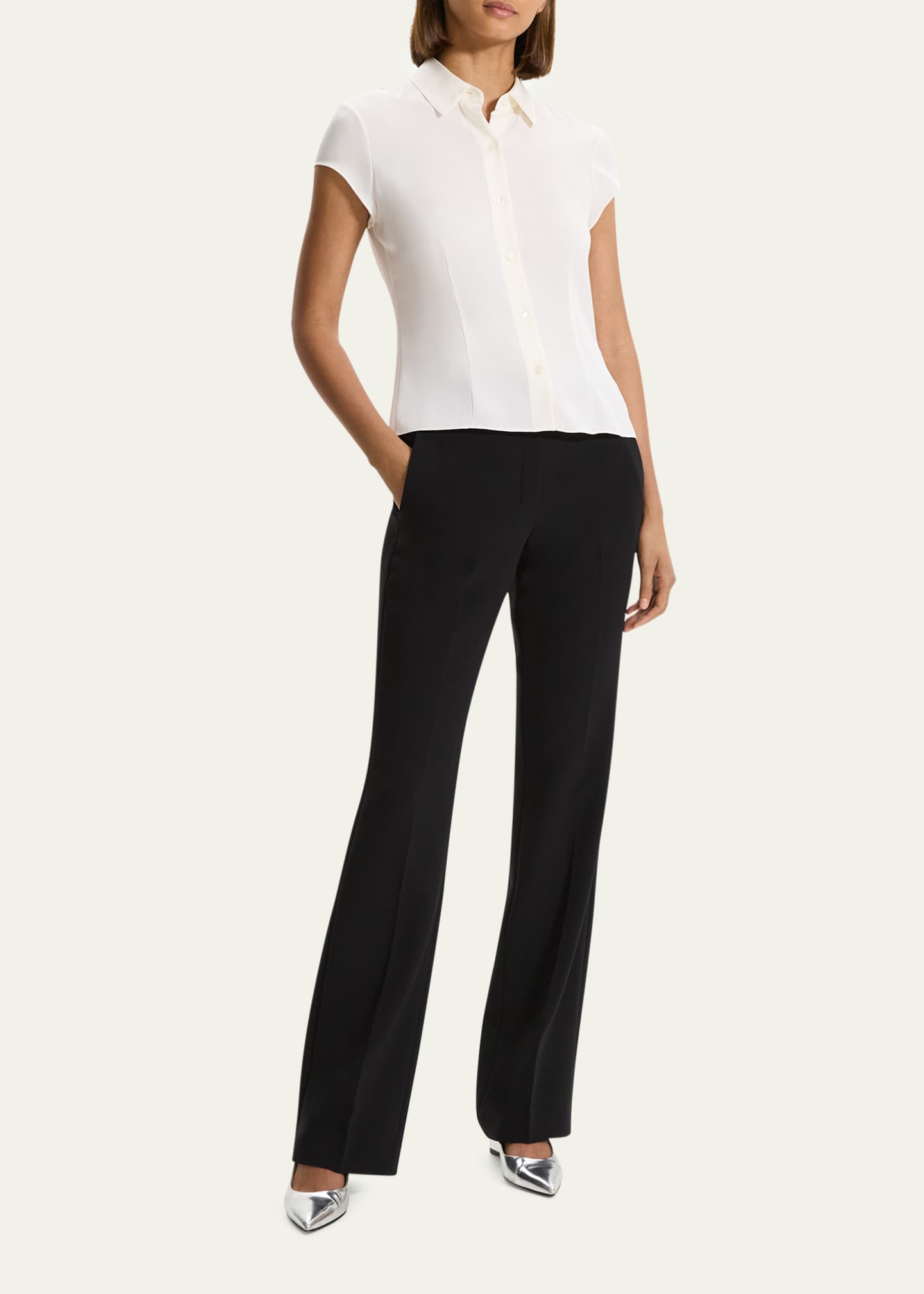 Theory Cap-Sleeve Modern Silk Georgette Blouse Image 2 of 5