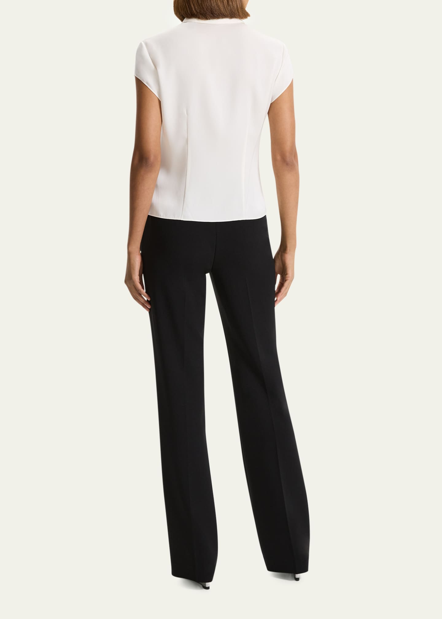 Theory Cap-Sleeve Modern Silk Georgette Blouse Image 3 of 5