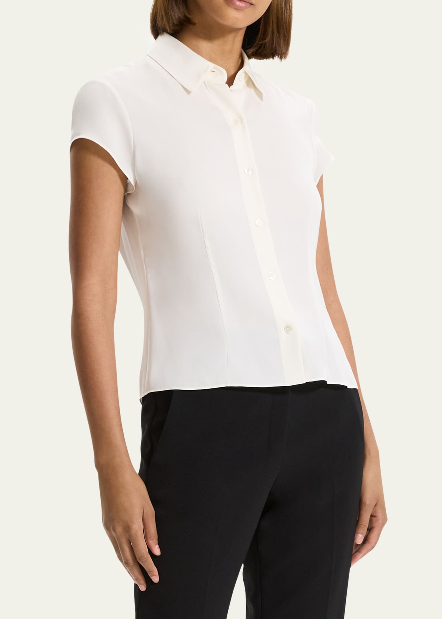 Theory Cap-Sleeve Modern Silk Georgette Blouse Image 4 of 5