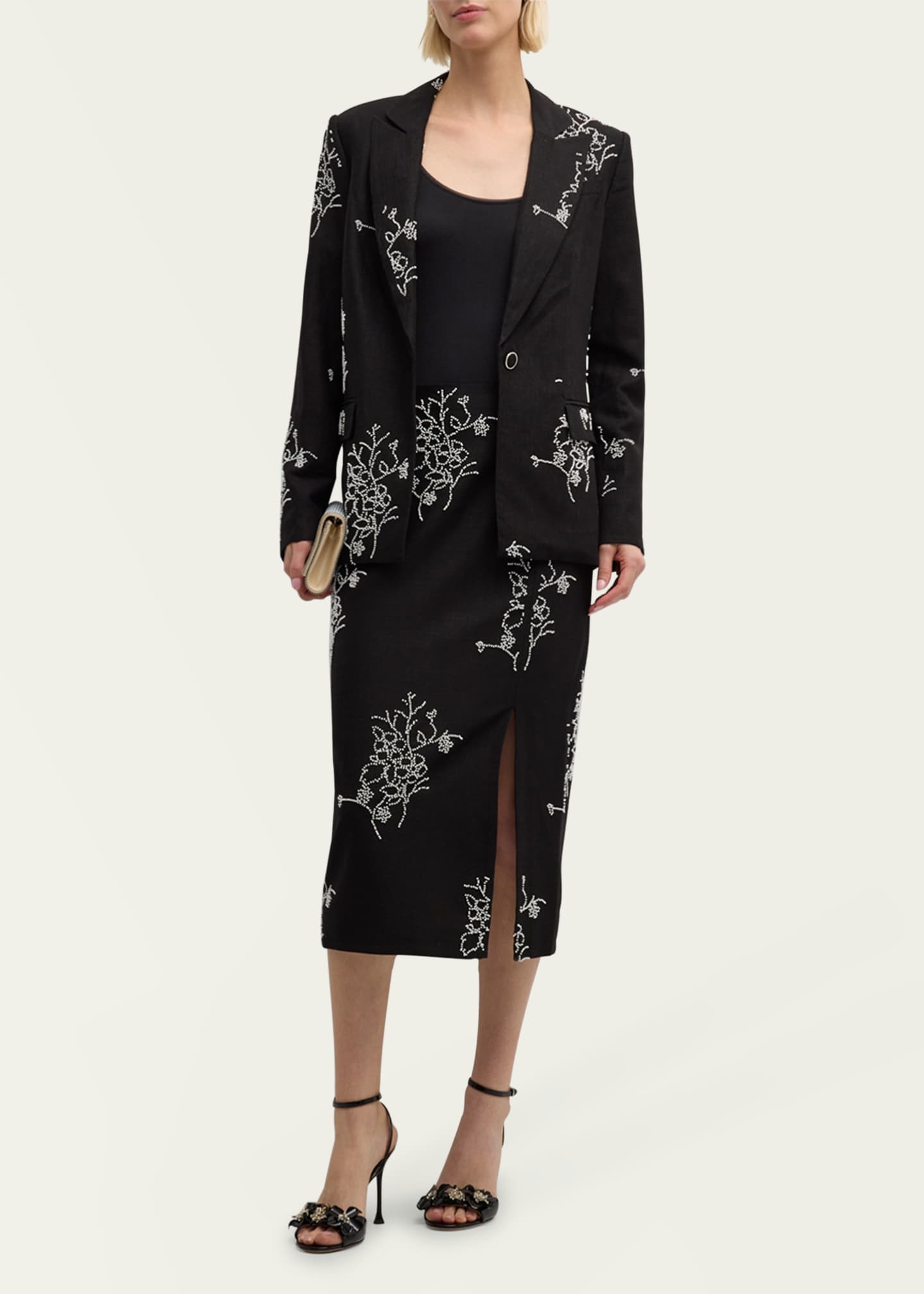 Milly Santanna Beaded Side-Slit Midi Skirt Image 2 of 5
