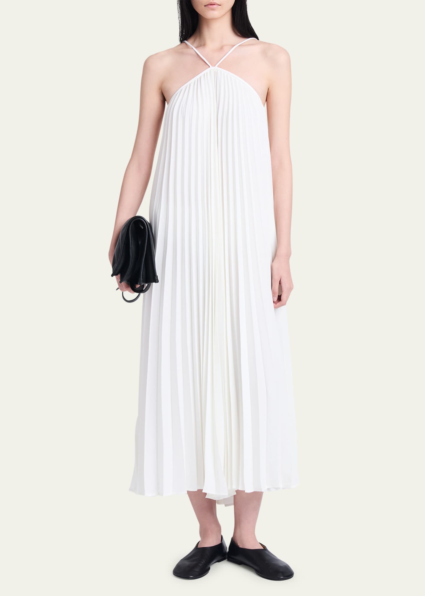 White pleated deals halter dress