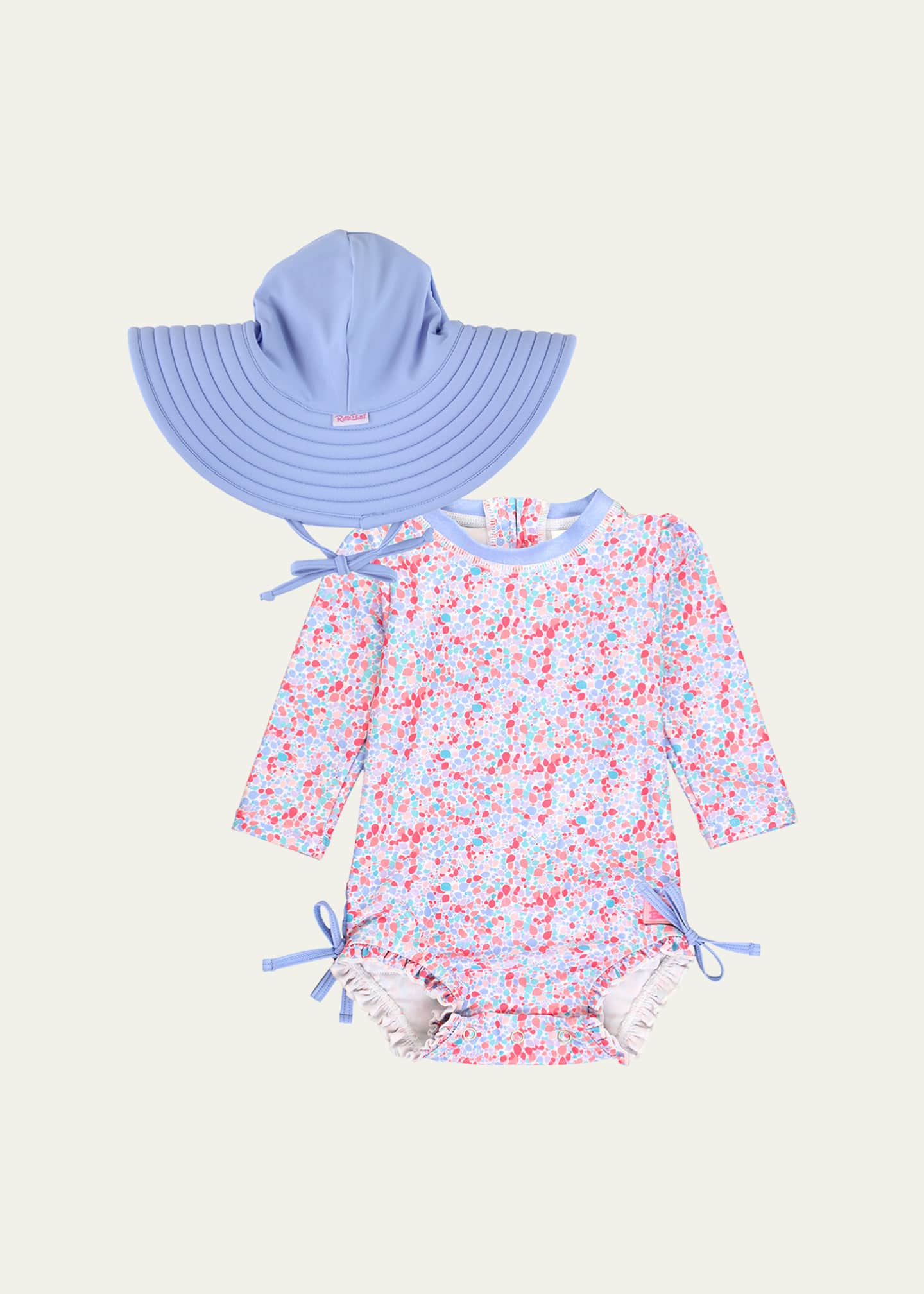 RuffleButts Girl's Shimmer One-Piece Rashguard Swimsuit and Hat Set, Size 0M-3T Image 1 of 5