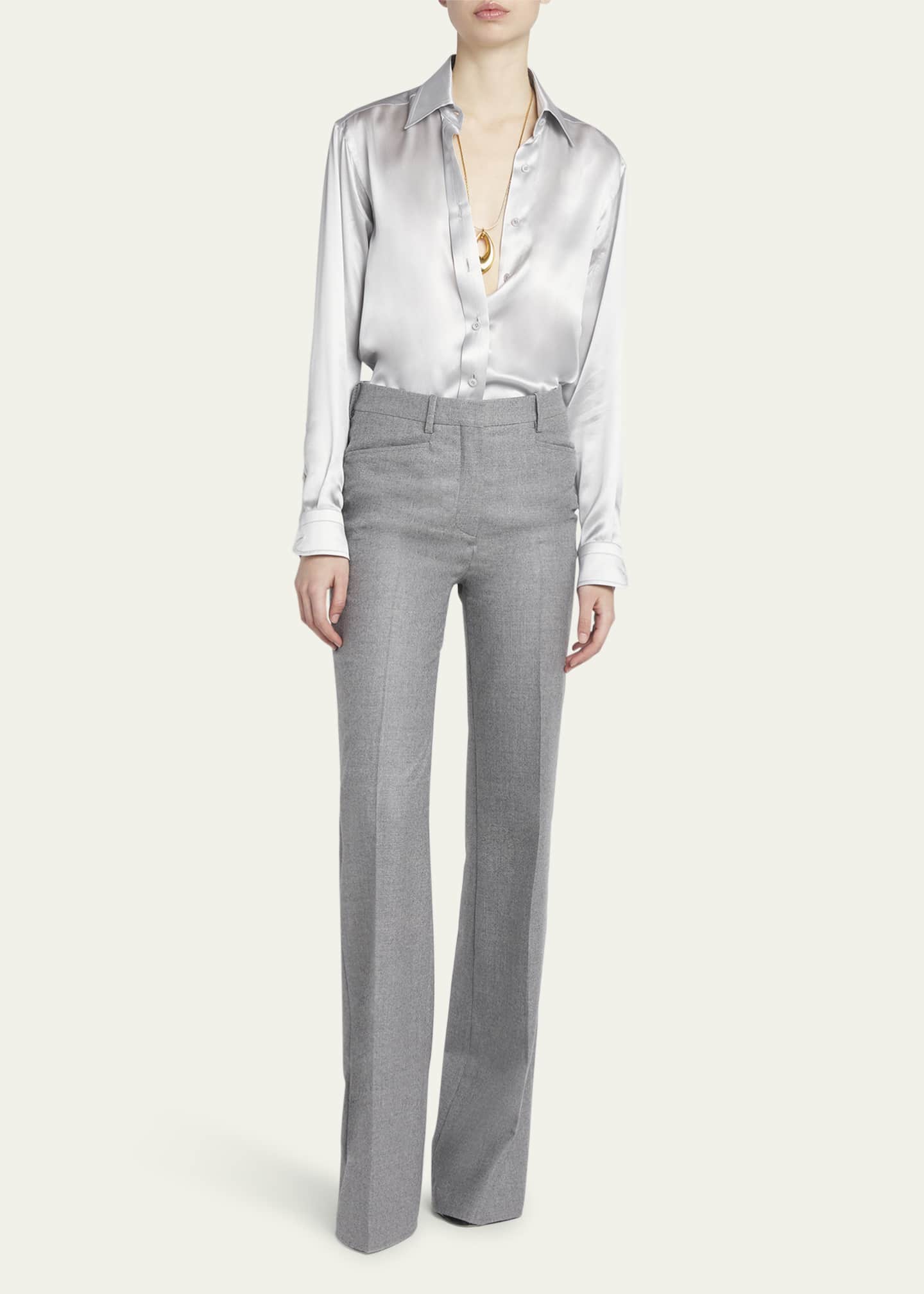 TOM FORD Pleated-Placket Fluid Silk Charmeuse Collared Shirt Image 2 of 5